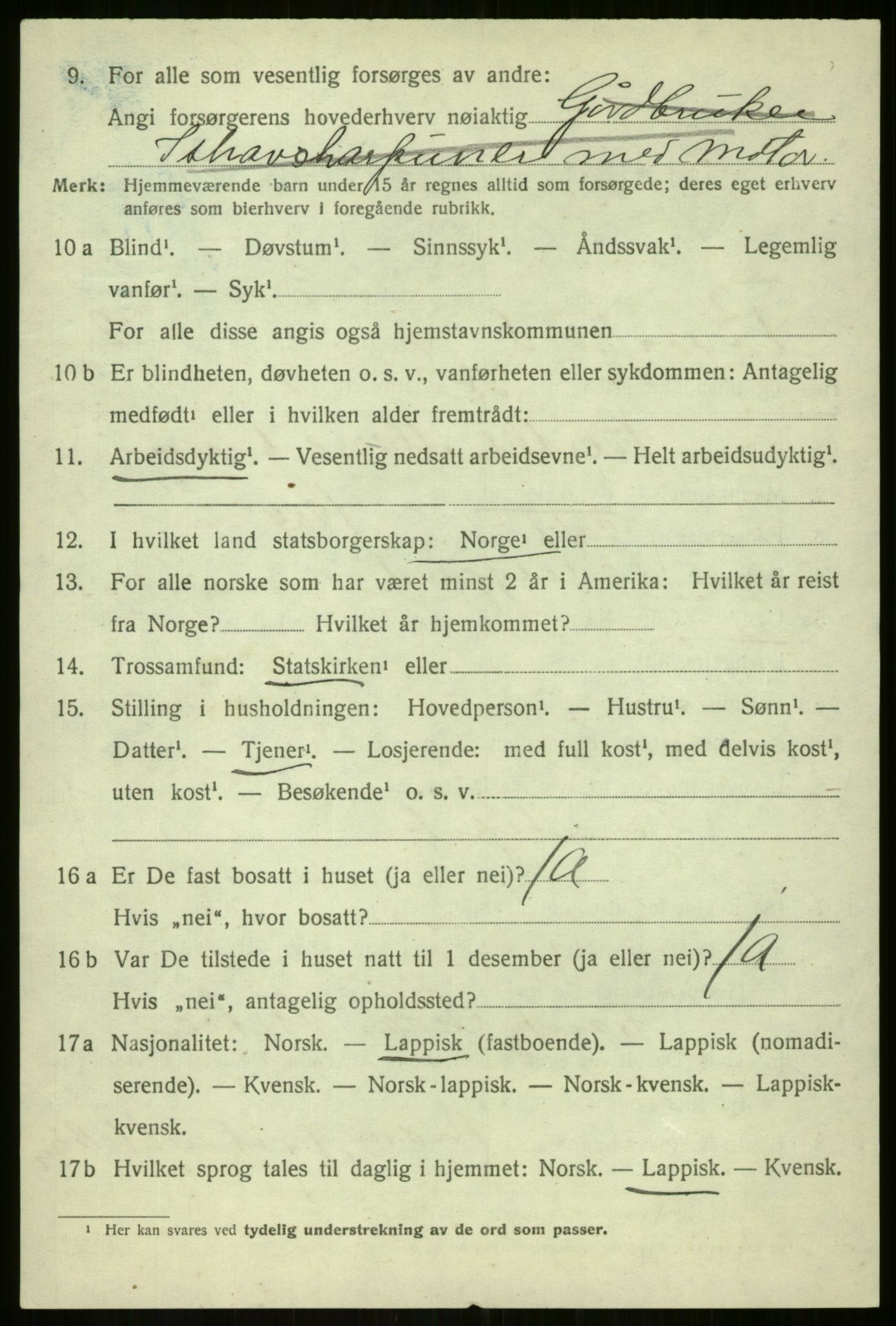 SATØ, 1920 census for Balsfjord, 1920, p. 2110