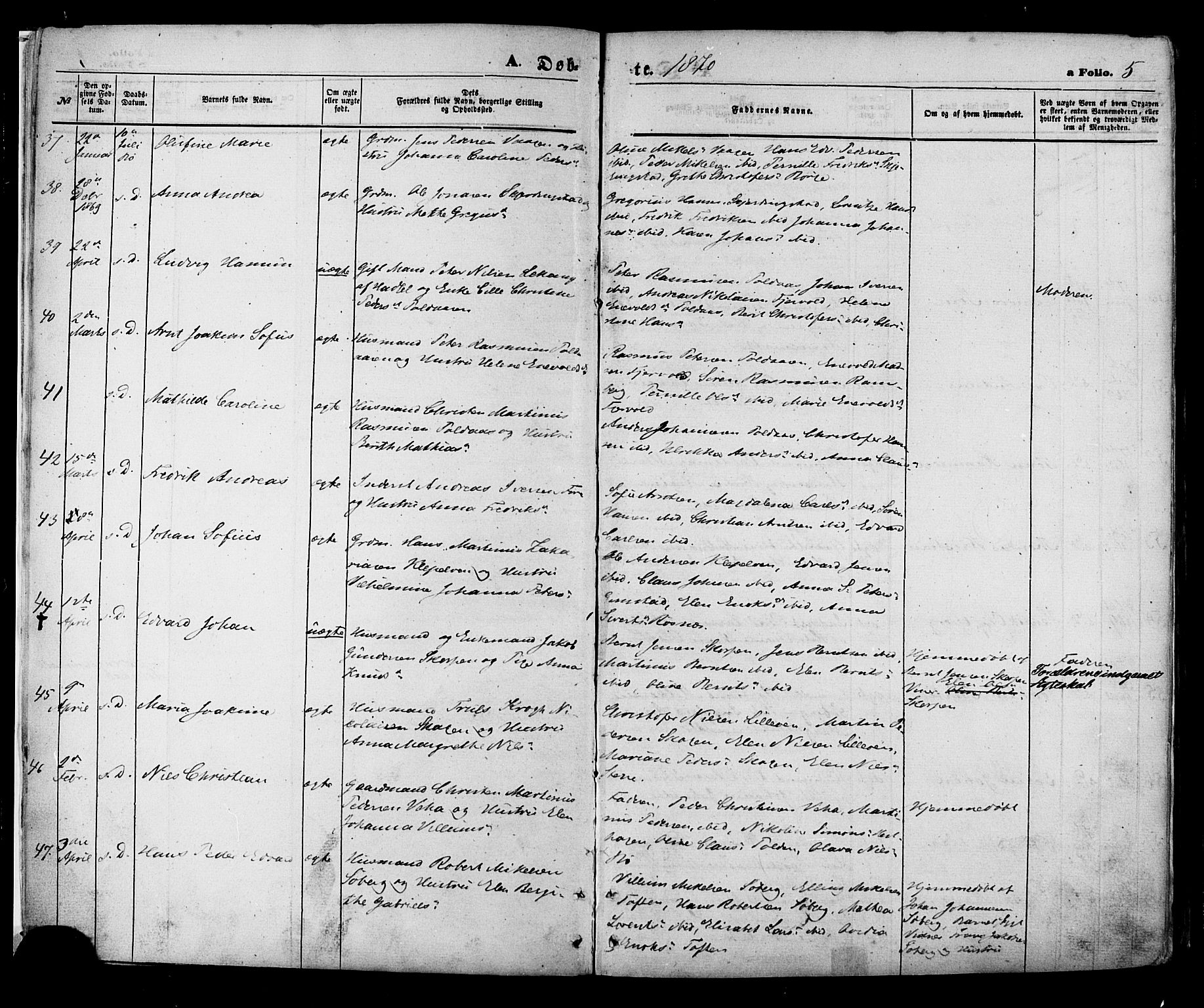 Ministerialprotokoller, klokkerbøker og fødselsregistre - Nordland, SAT/A-1459/891/L1301: Parish register (official) no. 891A06, 1870-1878, p. 5