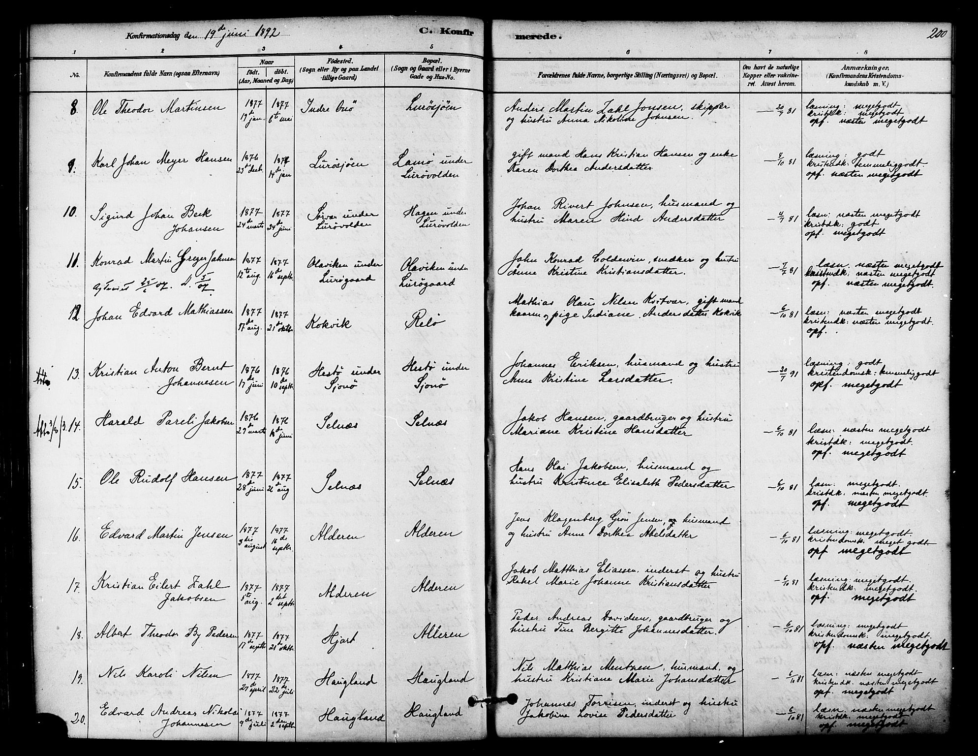 Ministerialprotokoller, klokkerbøker og fødselsregistre - Nordland, SAT/A-1459/839/L0568: Parish register (official) no. 839A05, 1880-1902, p. 200