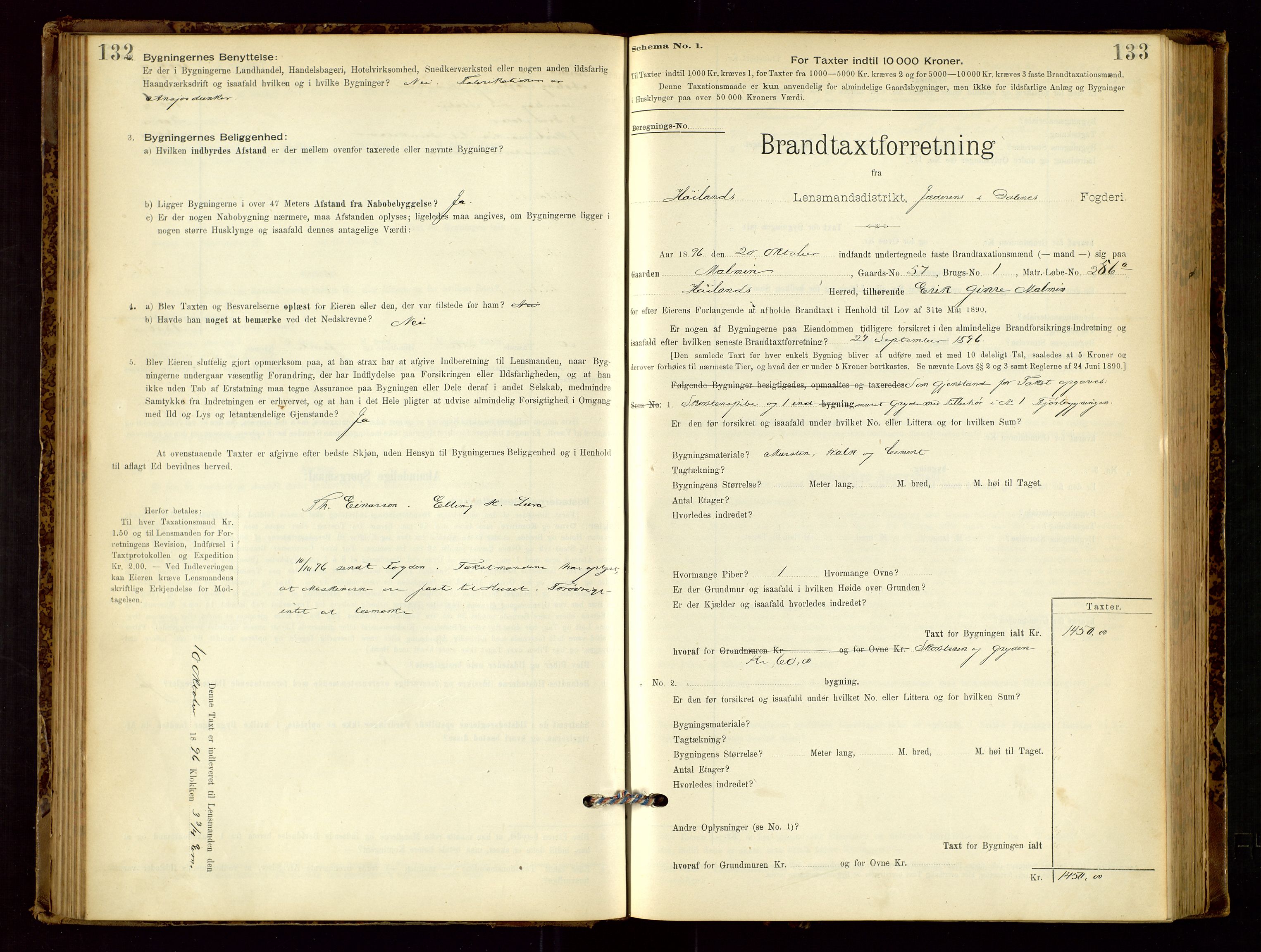 Høyland/Sandnes lensmannskontor, AV/SAST-A-100166/Gob/L0001: "Brandtaxtprotokol", 1890-1913, p. 132-133