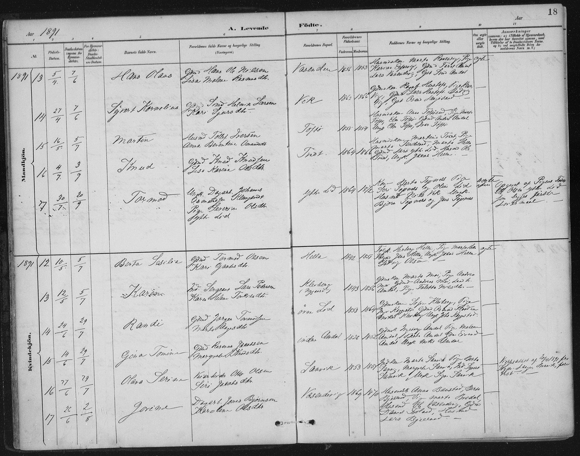 Nedstrand sokneprestkontor, AV/SAST-A-101841/01/IV: Parish register (official) no. A 12, 1887-1915, p. 18