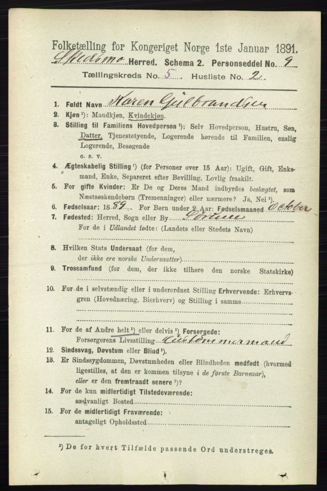 RA, 1891 census for 0231 Skedsmo, 1891, p. 2312