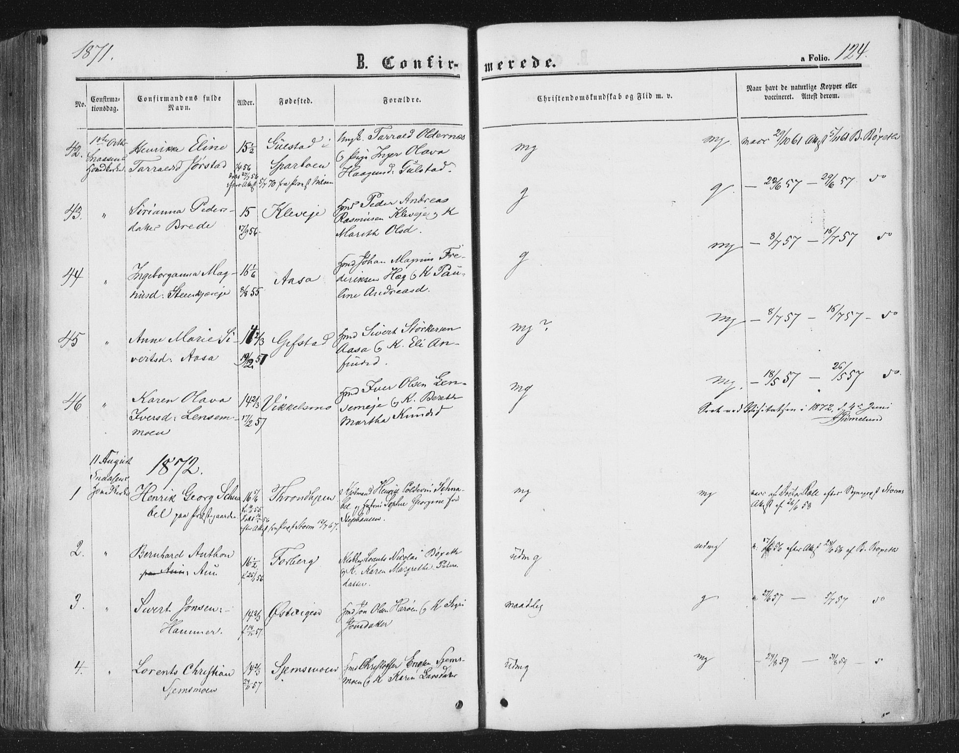 Ministerialprotokoller, klokkerbøker og fødselsregistre - Nord-Trøndelag, SAT/A-1458/749/L0472: Parish register (official) no. 749A06, 1857-1873, p. 124