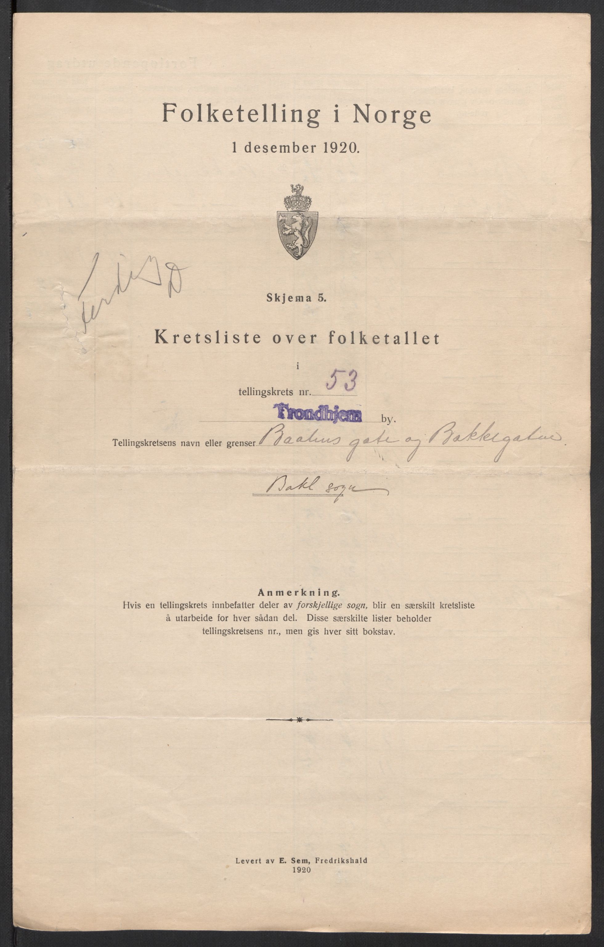 SAT, 1920 census for Trondheim, 1920, p. 173