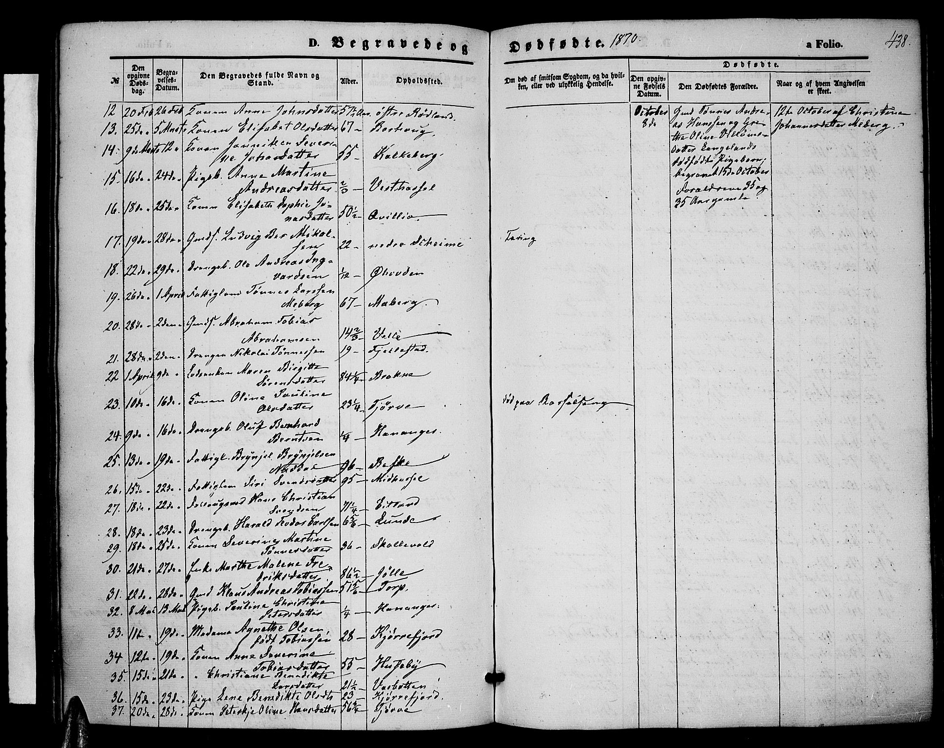 Lista sokneprestkontor, AV/SAK-1111-0027/F/Fb/L0003: Parish register (copy) no. B 3, 1862-1877, p. 438