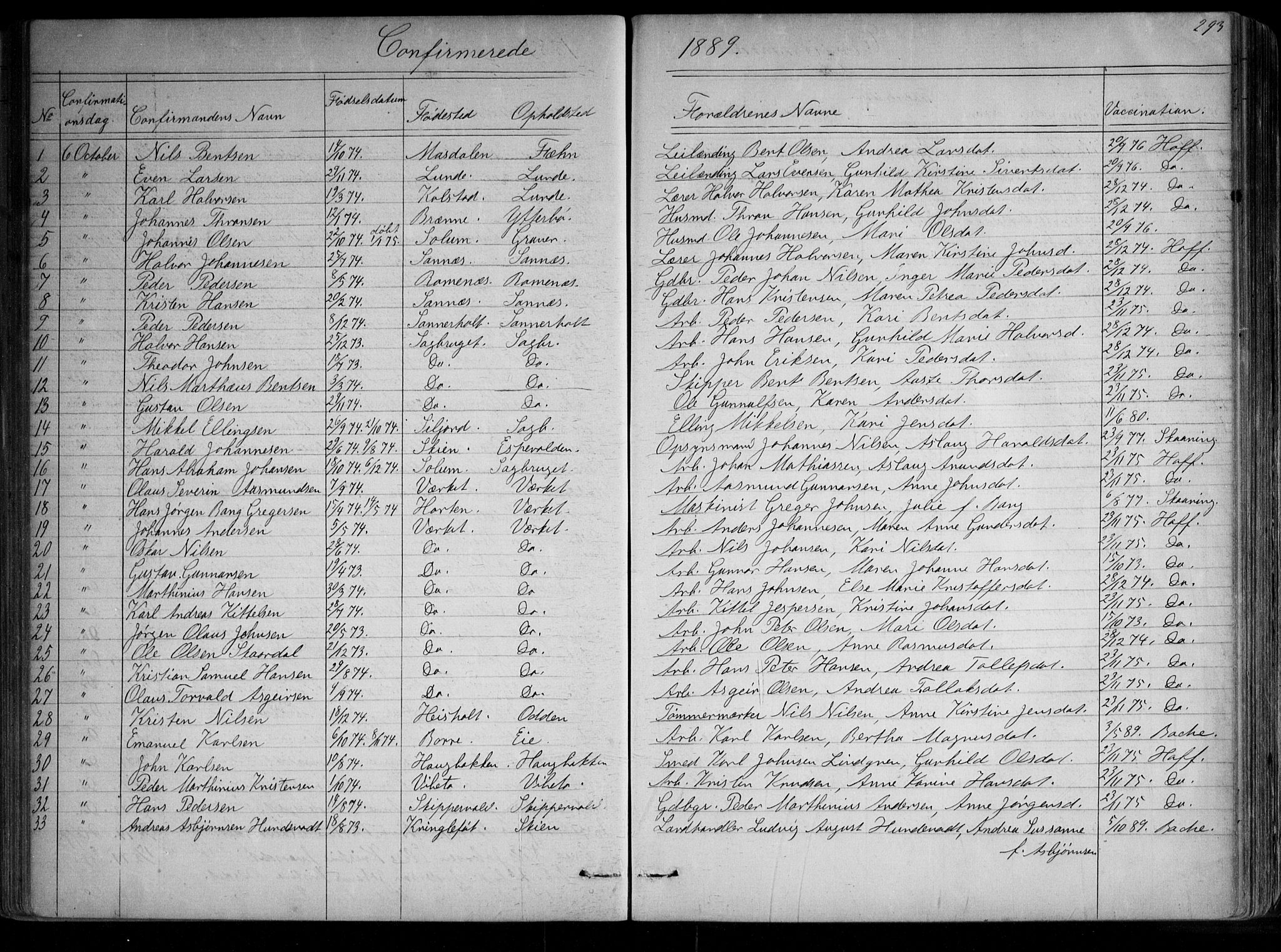 Holla kirkebøker, SAKO/A-272/G/Ga/L0004: Parish register (copy) no. I 4, 1867-1890, p. 293