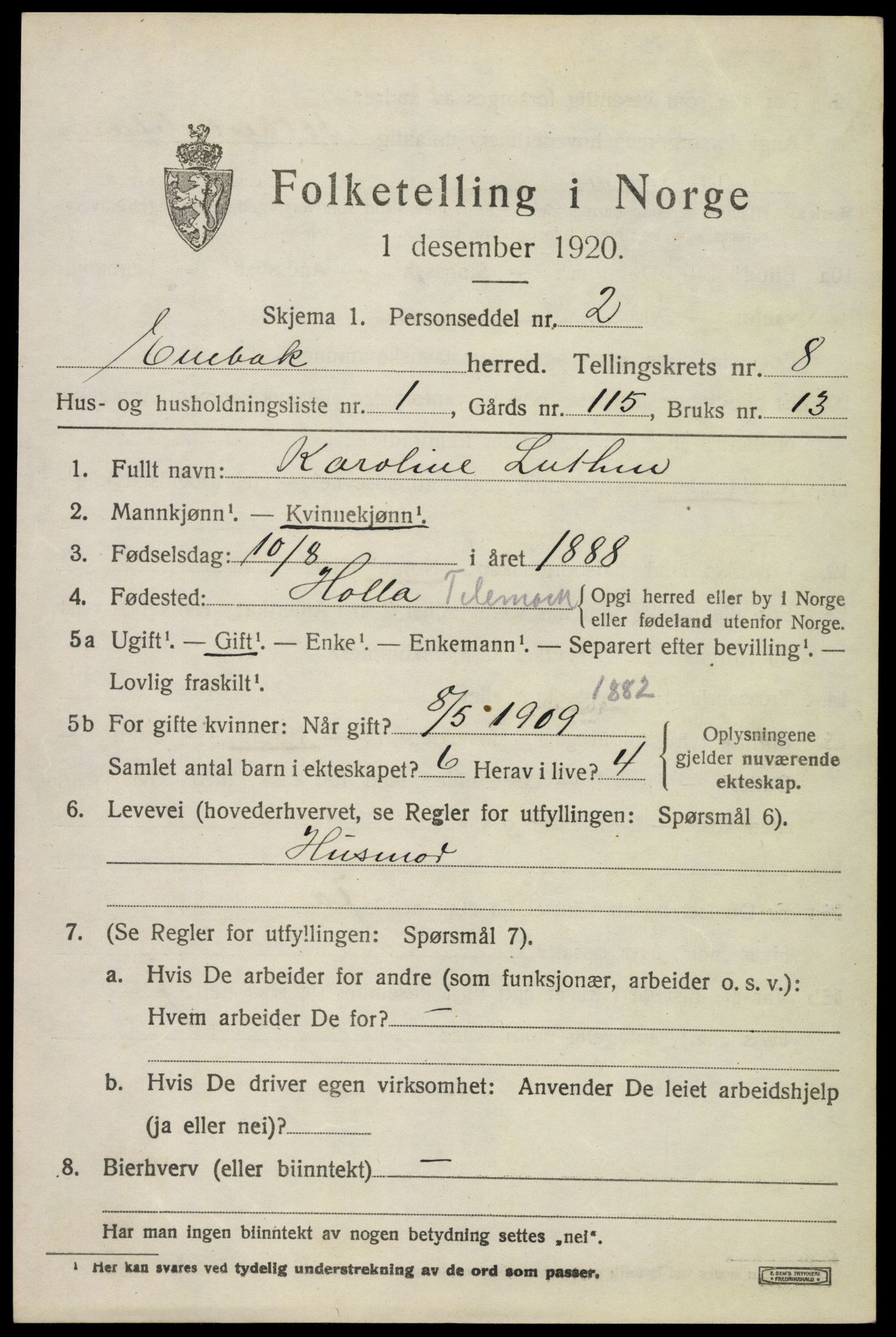 SAO, 1920 census for Enebakk, 1920, p. 6989