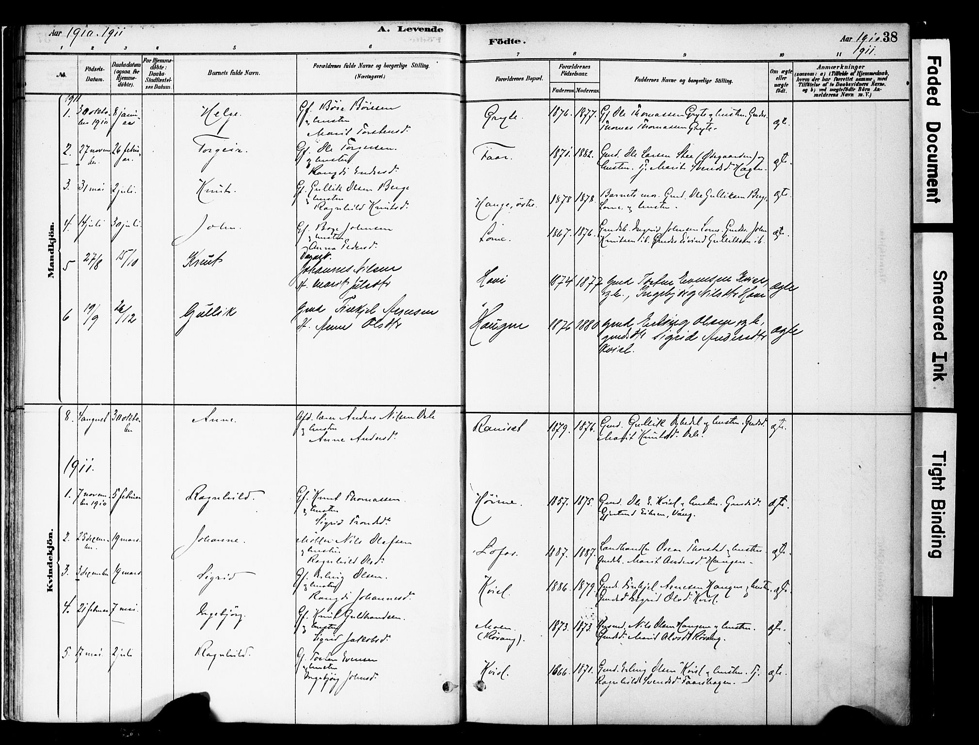 Vestre Slidre prestekontor, SAH/PREST-136/H/Ha/Haa/L0005: Parish register (official) no. 5, 1881-1912, p. 38
