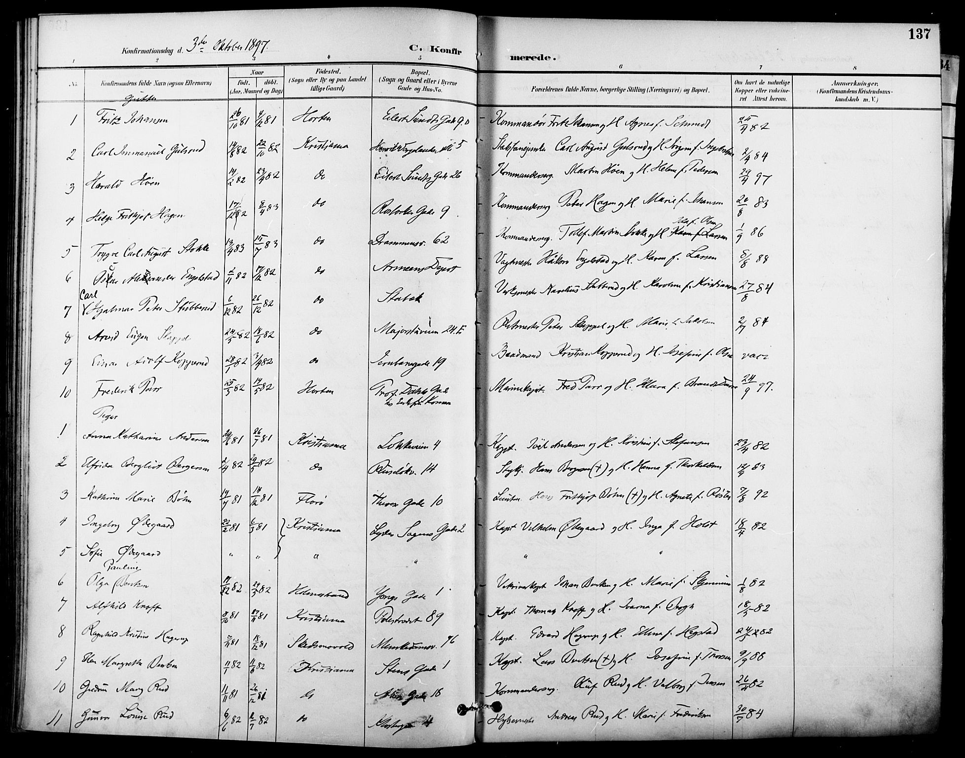Garnisonsmenigheten Kirkebøker, SAO/A-10846/F/Fa/L0013: Parish register (official) no. 13, 1894-1904, p. 137