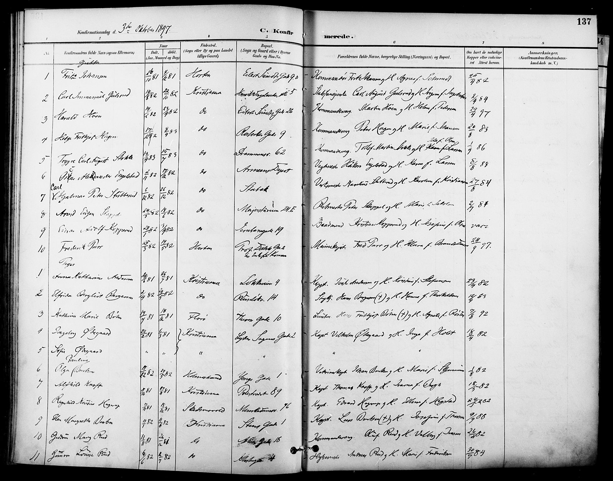 Garnisonsmenigheten Kirkebøker, AV/SAO-A-10846/F/Fa/L0013: Parish register (official) no. 13, 1894-1904, p. 137