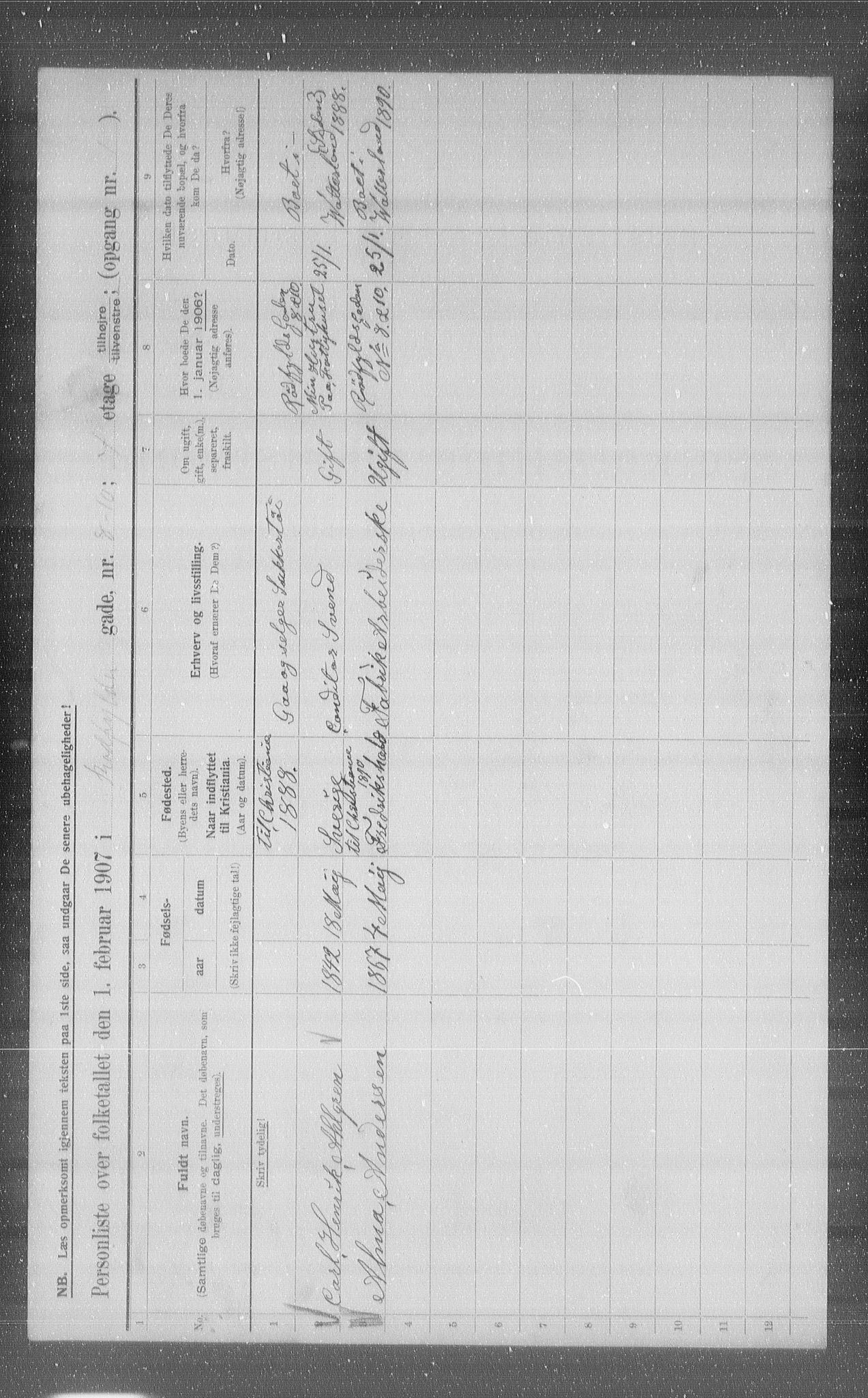 OBA, Municipal Census 1907 for Kristiania, 1907, p. 43850