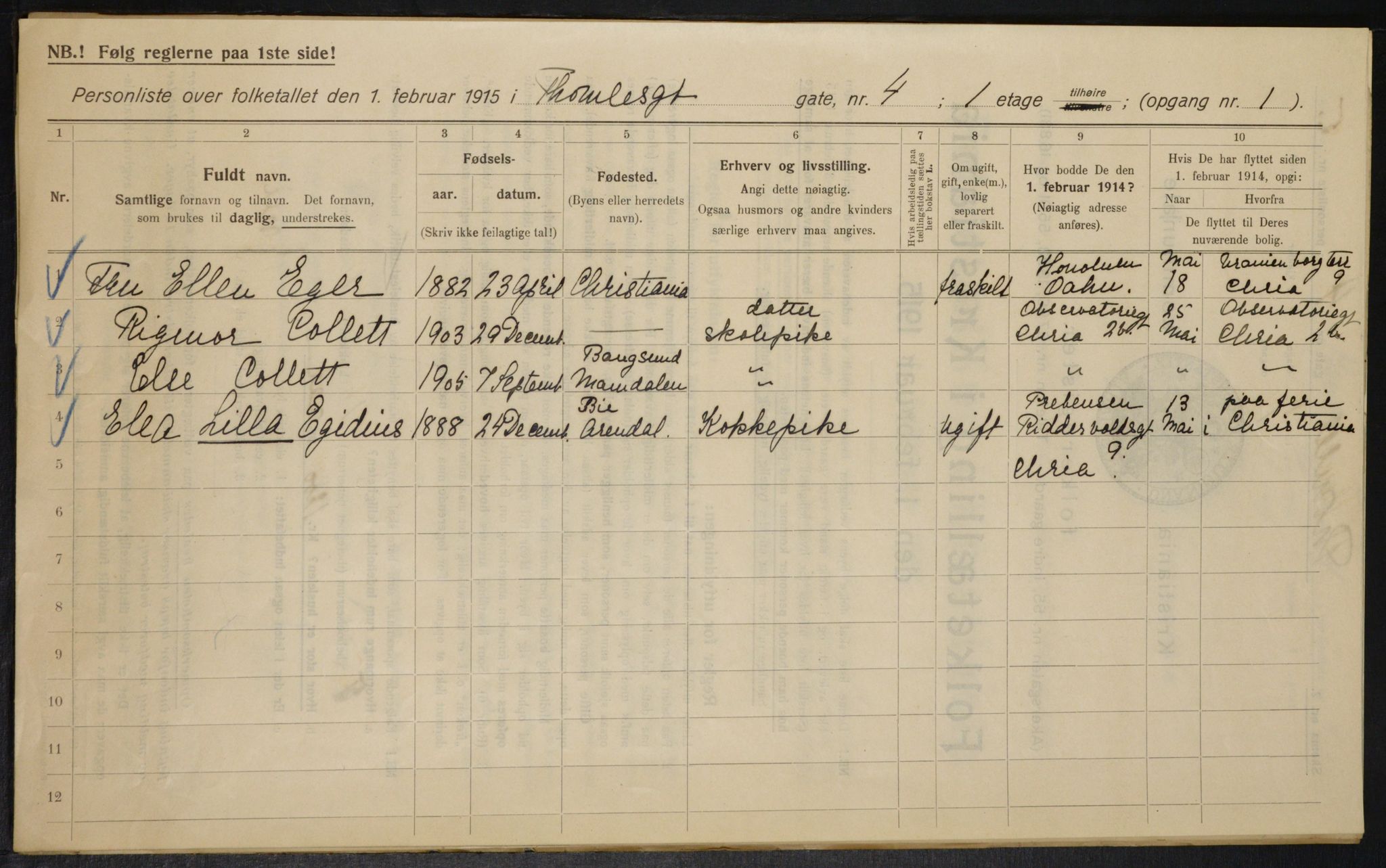 OBA, Municipal Census 1915 for Kristiania, 1915, p. 109509