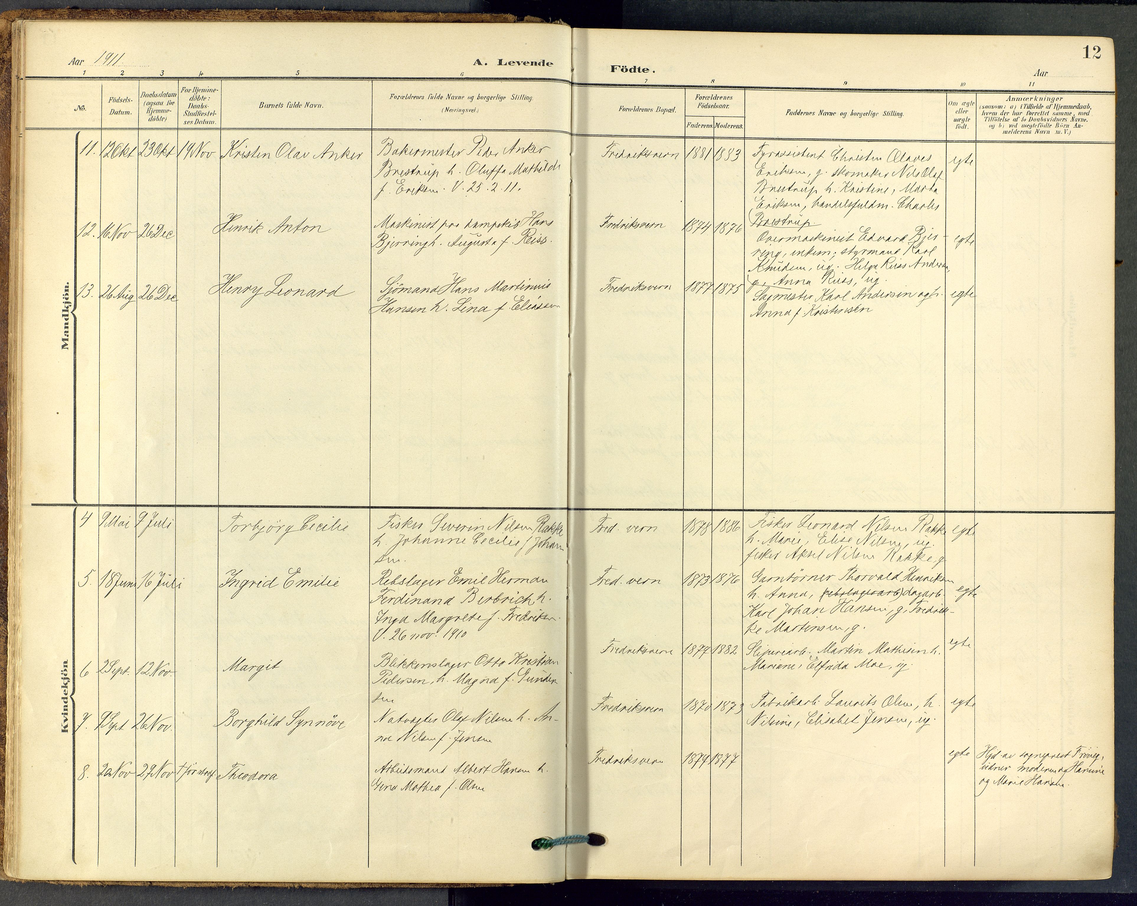 Stavern kirkebøker, SAKO/A-318/F/Fa/L0009: Parish register (official) no. 9, 1906-1955, p. 12
