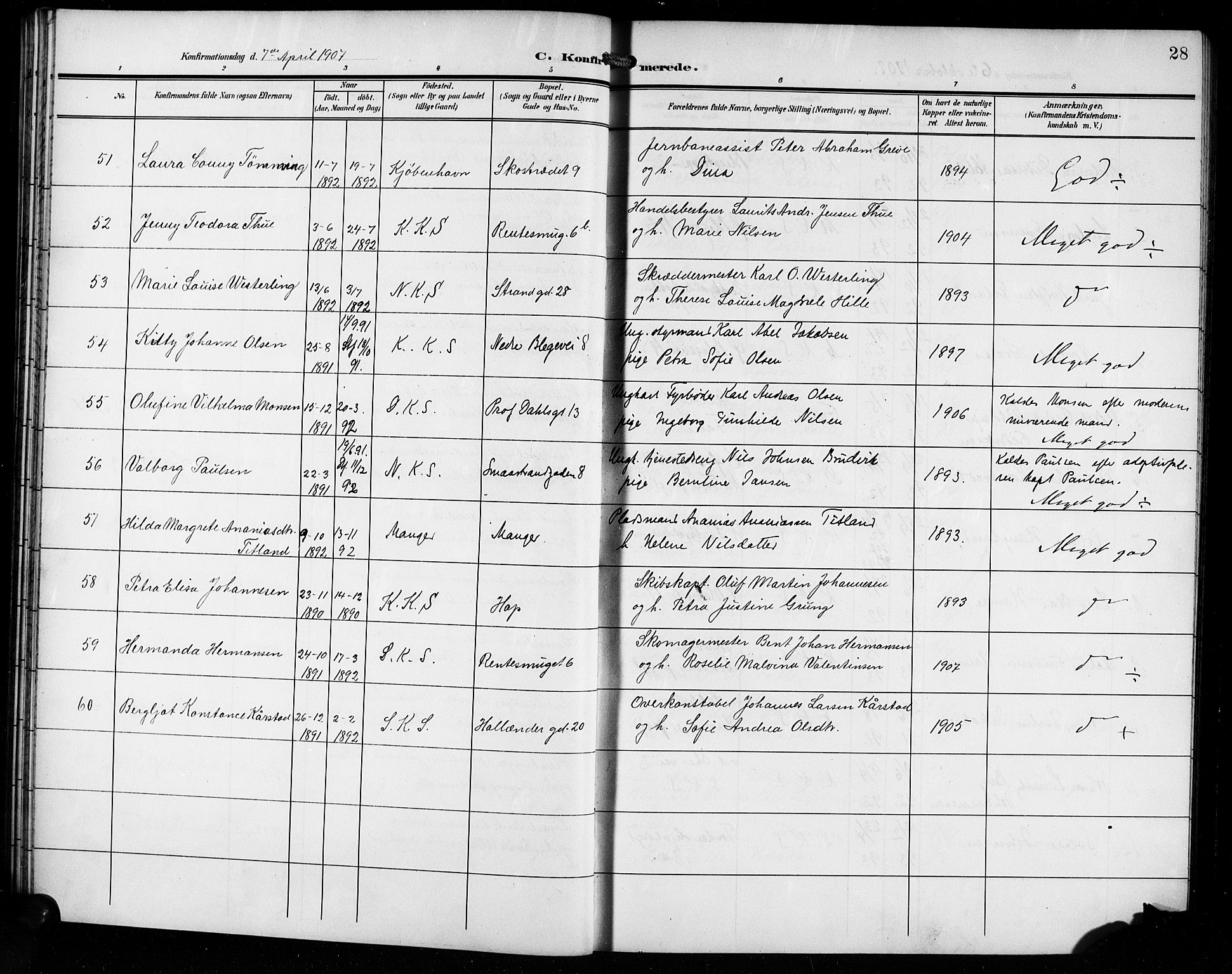 Korskirken sokneprestembete, AV/SAB-A-76101/H/Hab: Parish register (copy) no. C 5, 1906-1918, p. 28