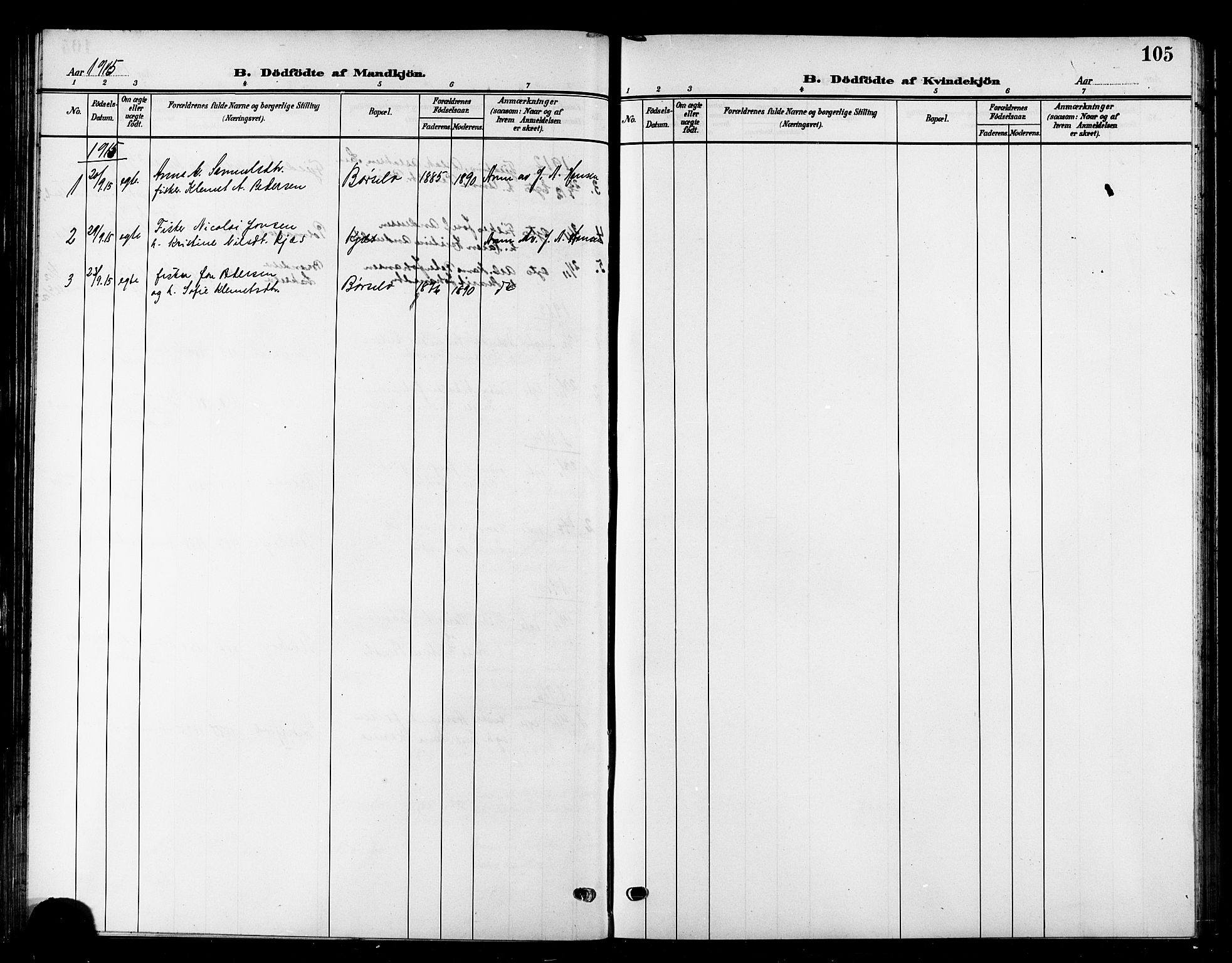 Kistrand/Porsanger sokneprestembete, SATØ/S-1351/H/Hb/L0006.klokk: Parish register (copy) no. 6, 1905-1917, p. 105