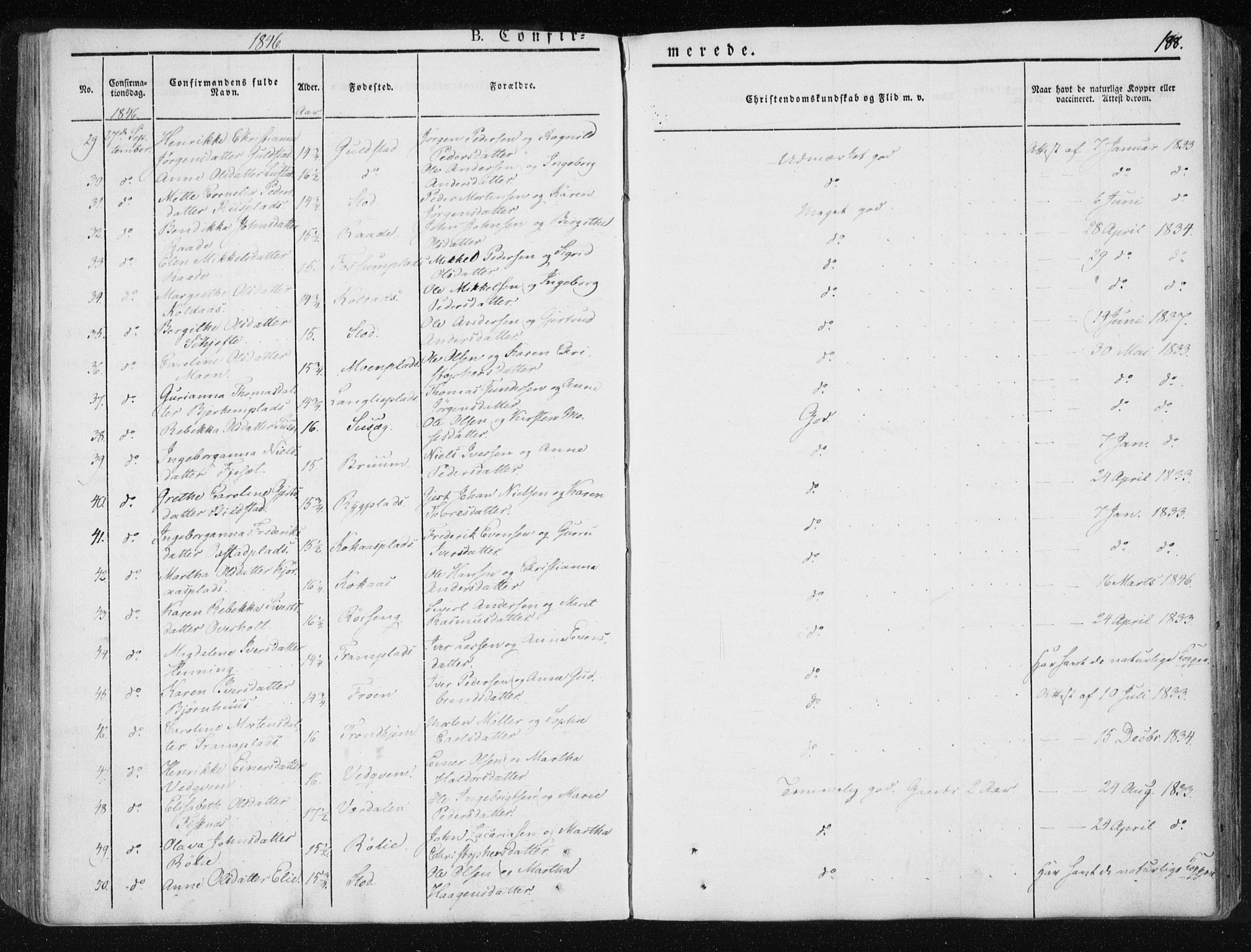 Ministerialprotokoller, klokkerbøker og fødselsregistre - Nord-Trøndelag, AV/SAT-A-1458/735/L0339: Parish register (official) no. 735A06 /1, 1836-1848, p. 188