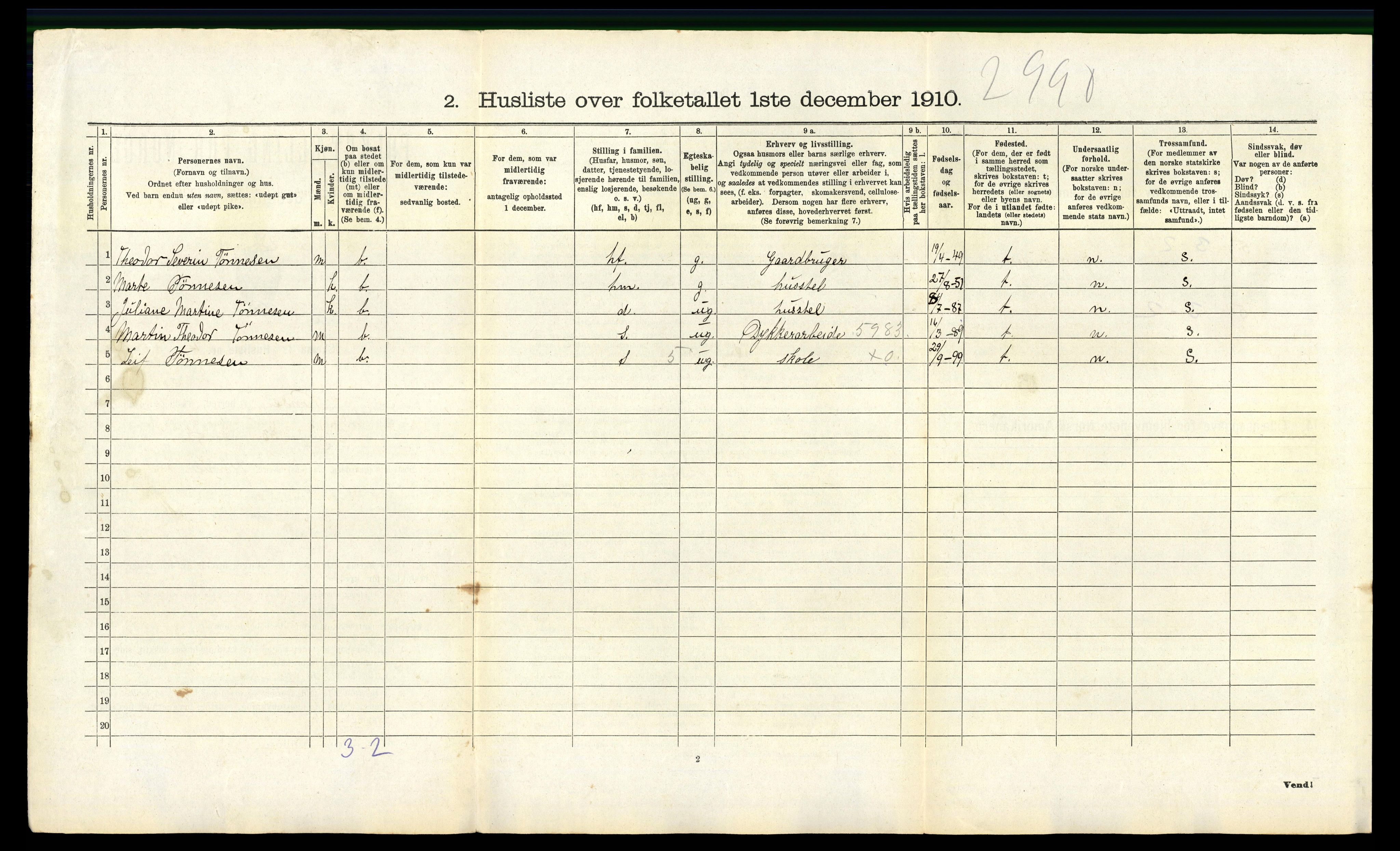 RA, 1910 census for Vanse, 1910, p. 1392