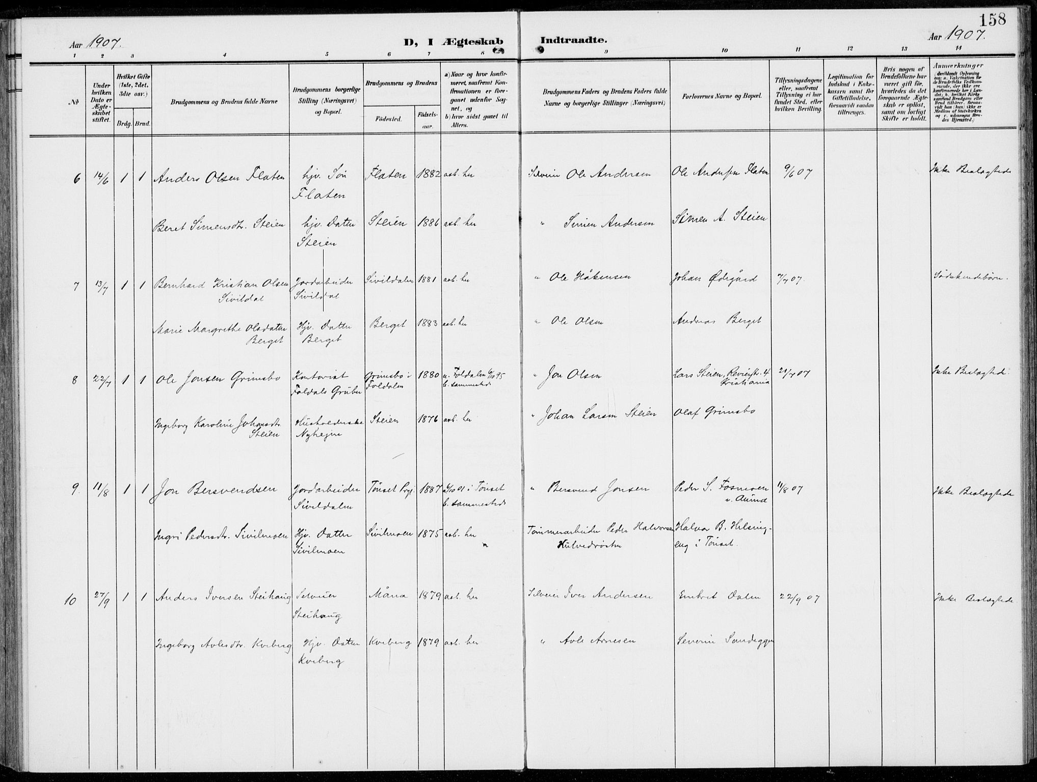 Alvdal prestekontor, SAH/PREST-060/H/Ha/Haa/L0004: Parish register (official) no. 4, 1907-1919, p. 158