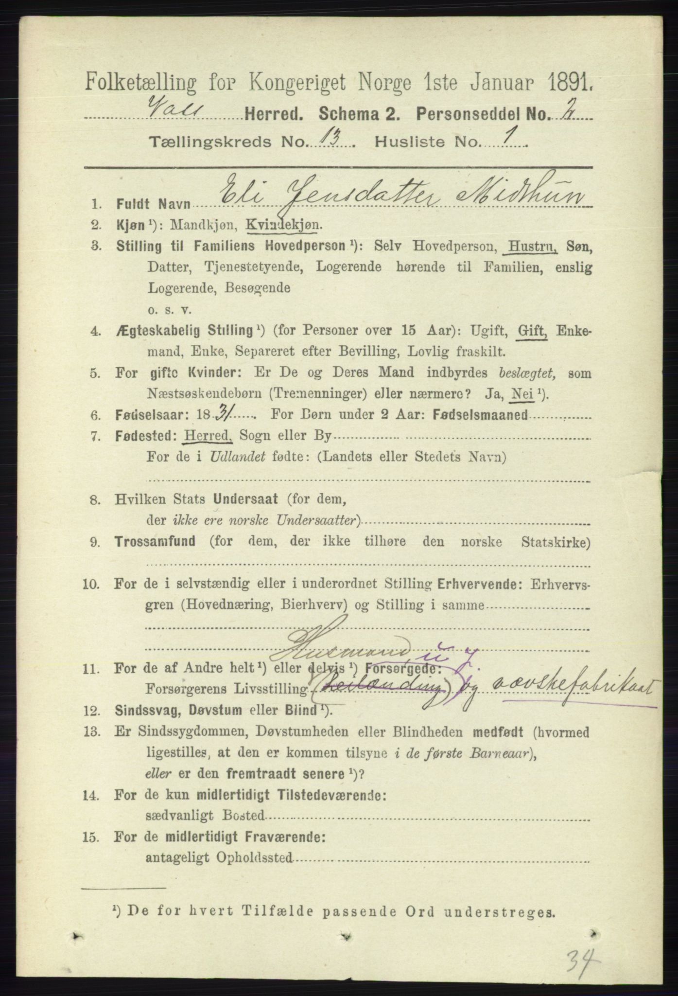 RA, 1891 census for 1235 Voss, 1891, p. 6889