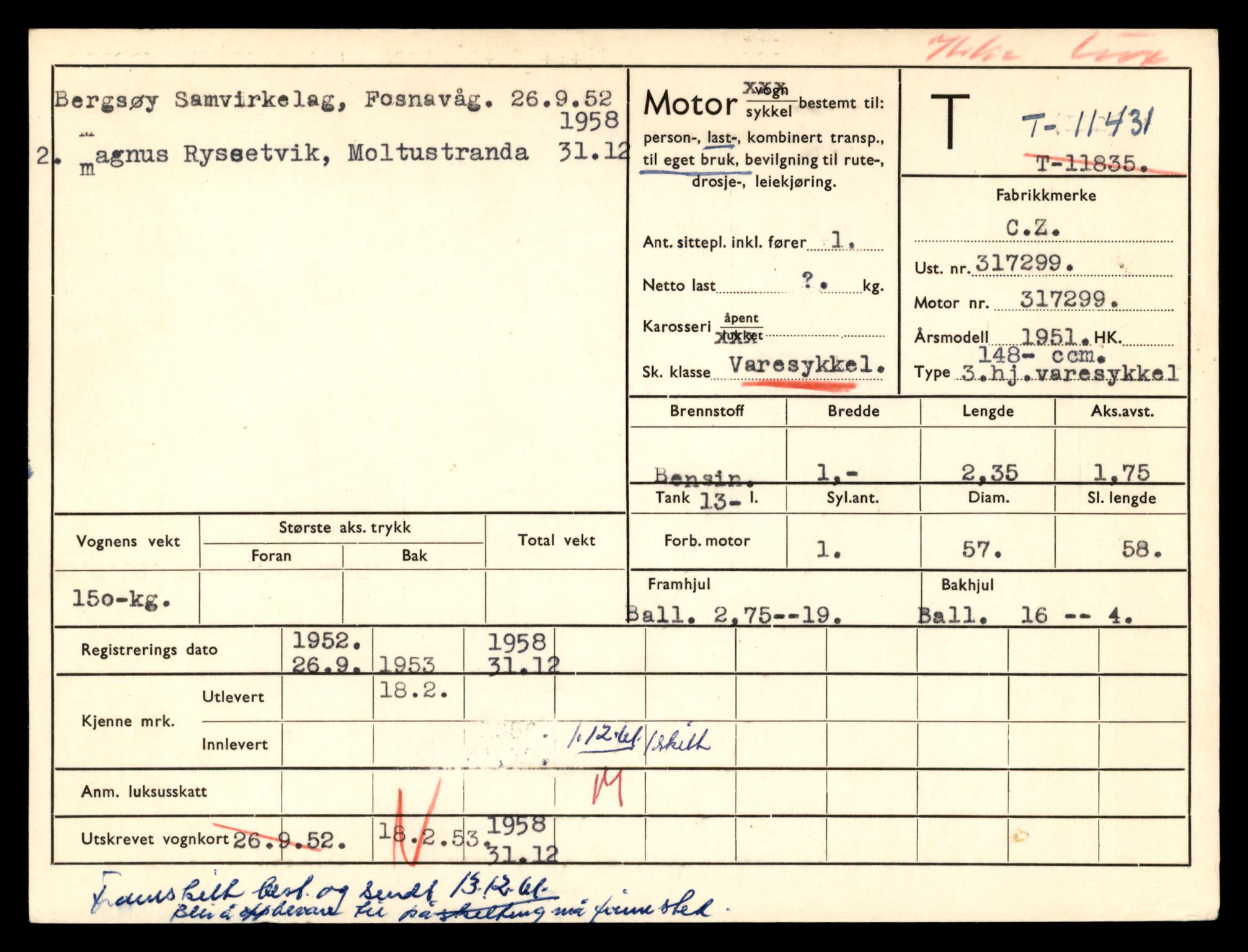 Møre og Romsdal vegkontor - Ålesund trafikkstasjon, SAT/A-4099/F/Fe/L0029: Registreringskort for kjøretøy T 11430 - T 11619, 1927-1998, p. 29