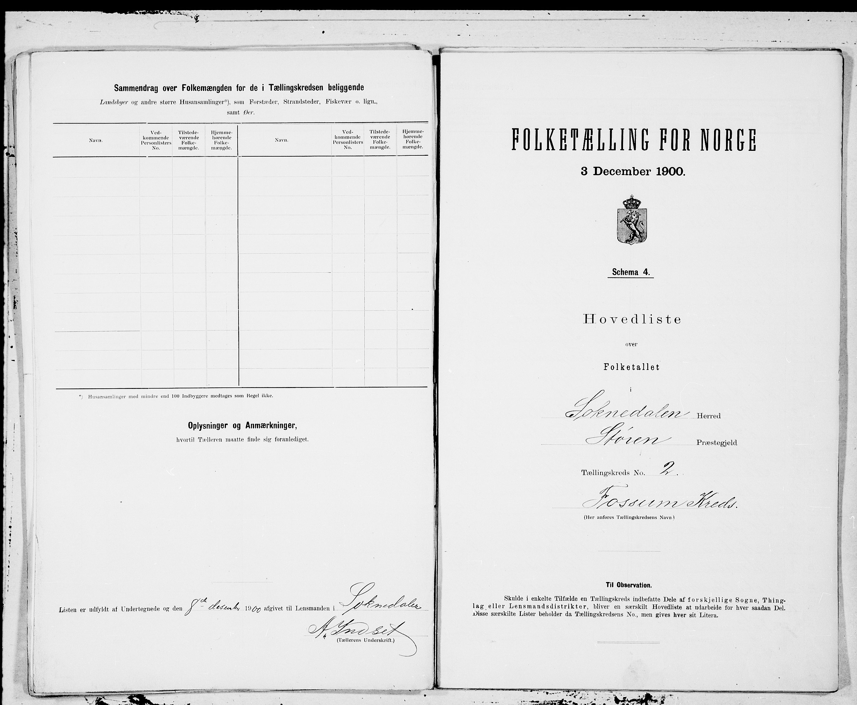 SAT, 1900 census for Soknedal, 1900, p. 4