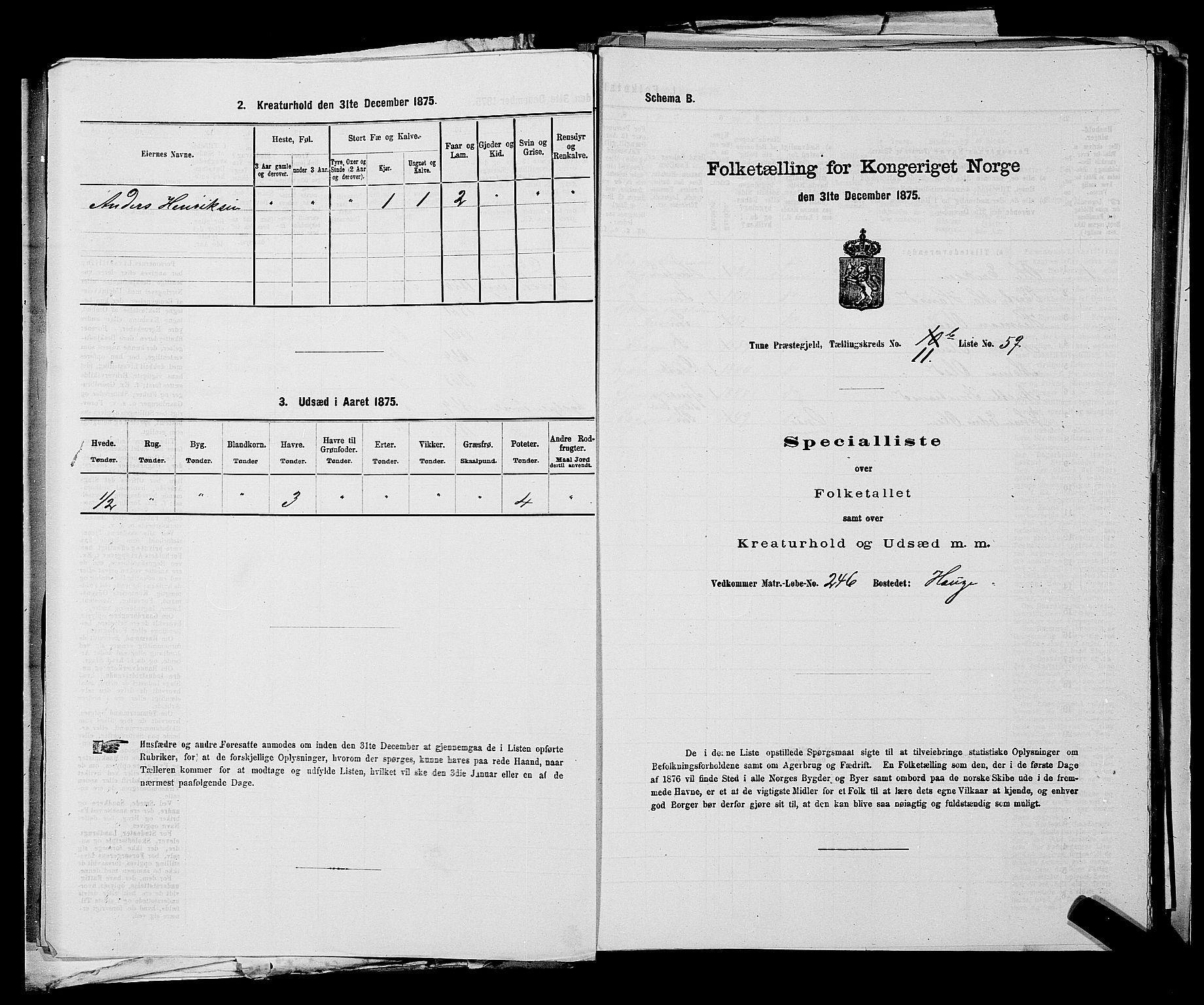 RA, 1875 census for 0130P Tune, 1875, p. 1704