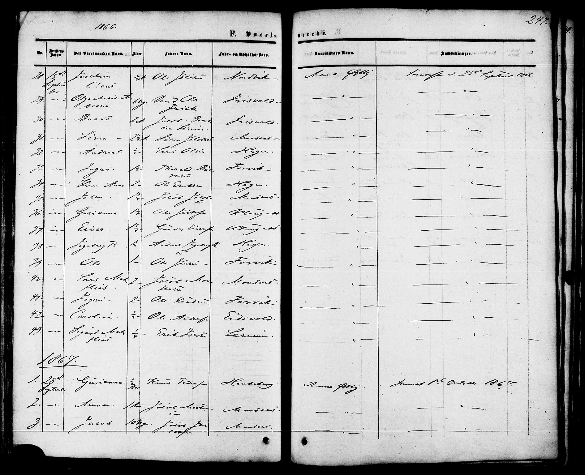 Ministerialprotokoller, klokkerbøker og fødselsregistre - Møre og Romsdal, AV/SAT-A-1454/542/L0552: Parish register (official) no. 542A02, 1854-1884, p. 247