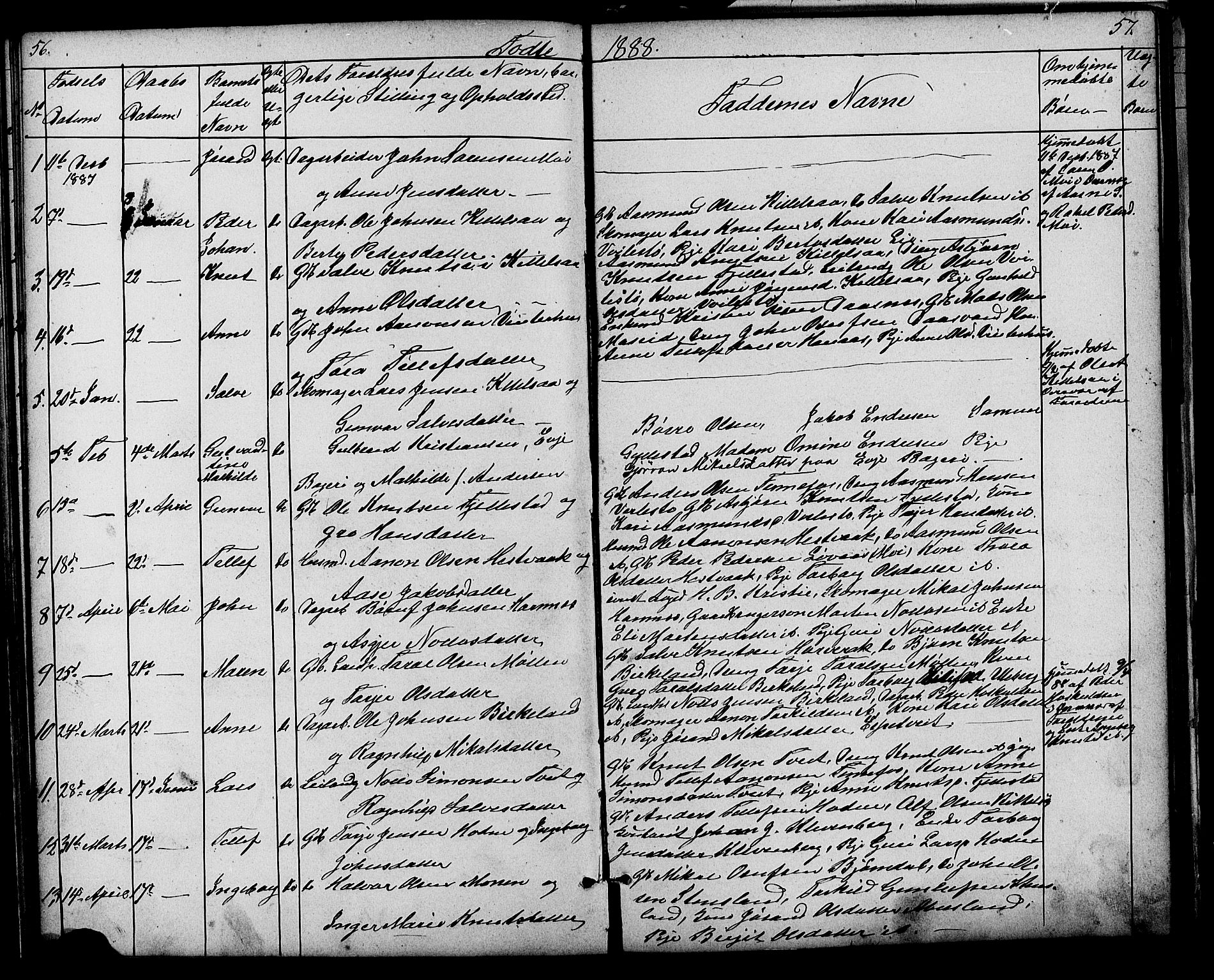 Evje sokneprestkontor, SAK/1111-0008/F/Fb/Fbb/L0002: Parish register (copy) no. B 2, 1879-1909, p. 56-57