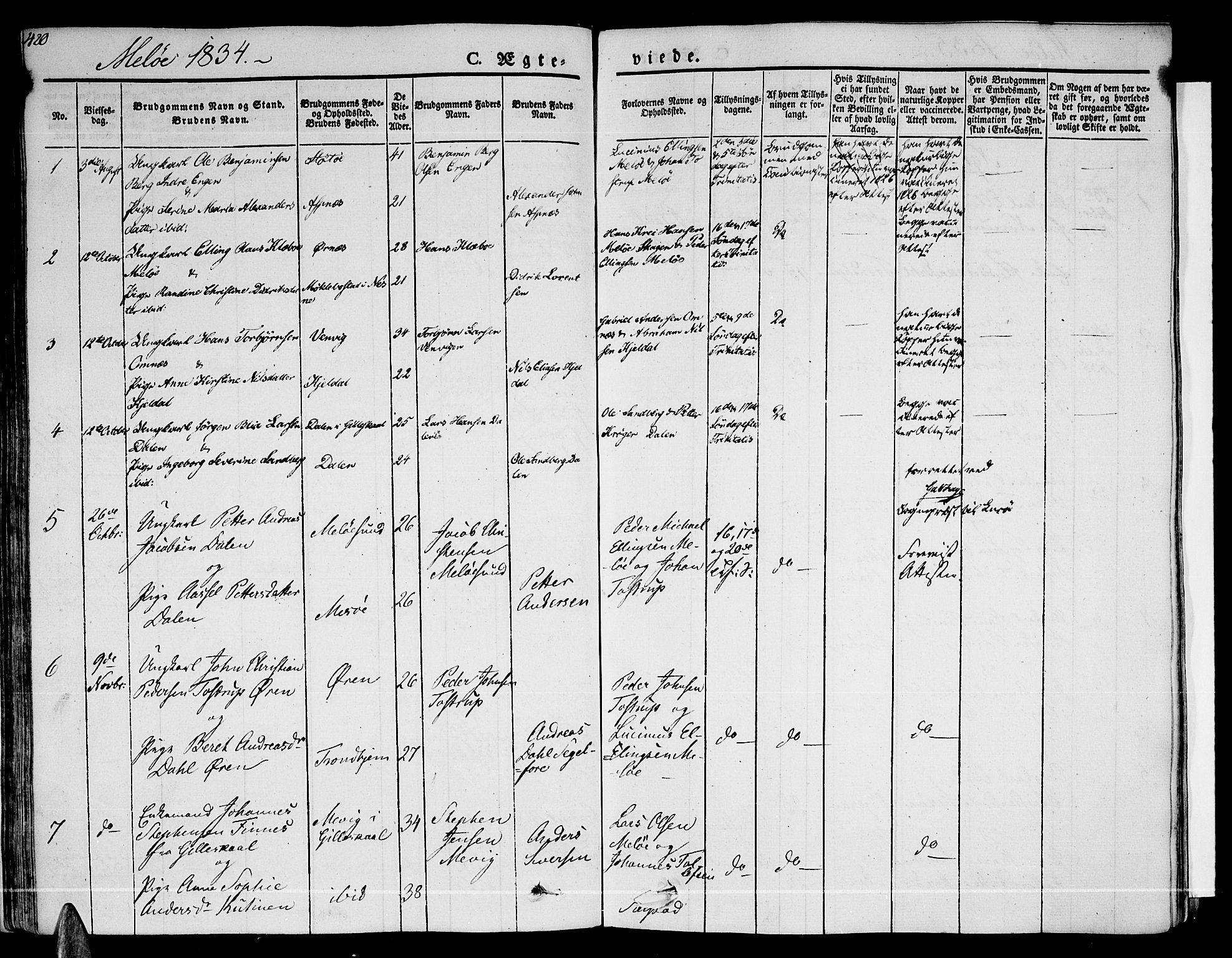 Ministerialprotokoller, klokkerbøker og fødselsregistre - Nordland, SAT/A-1459/841/L0600: Parish register (official) no. 841A07 /2, 1824-1843, p. 420