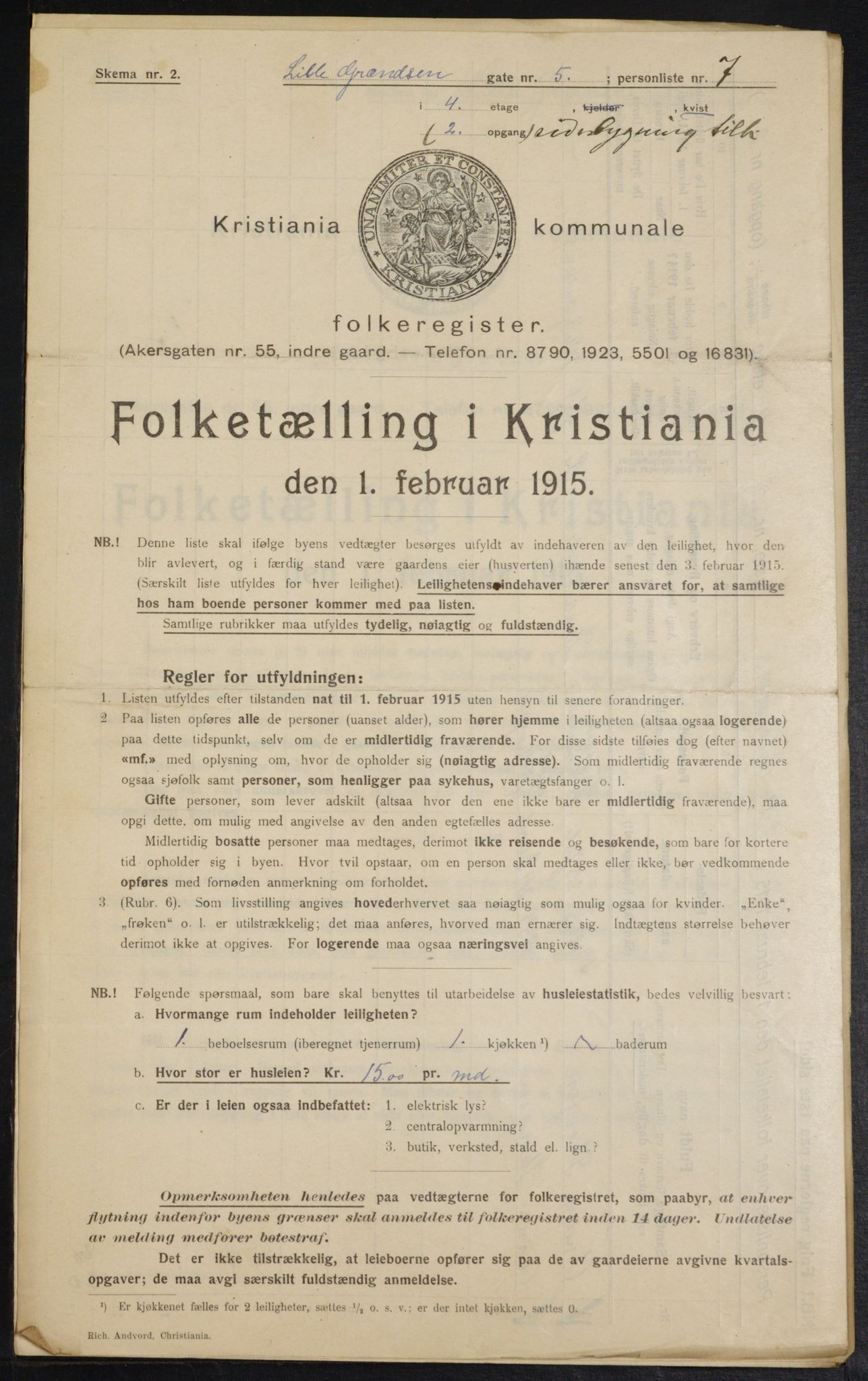 OBA, Municipal Census 1915 for Kristiania, 1915, p. 57058