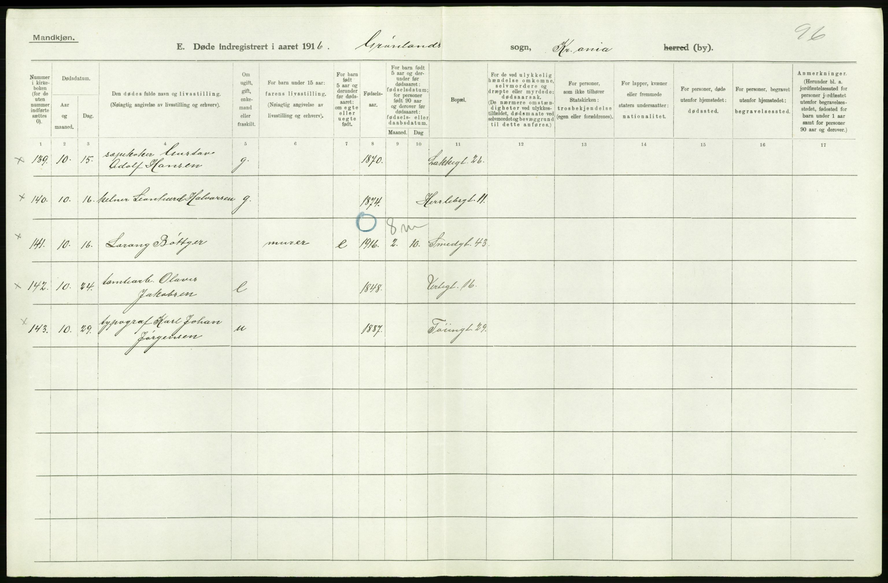 Statistisk sentralbyrå, Sosiodemografiske emner, Befolkning, AV/RA-S-2228/D/Df/Dfb/Dfbf/L0009: Kristiania: Døde., 1916, p. 294