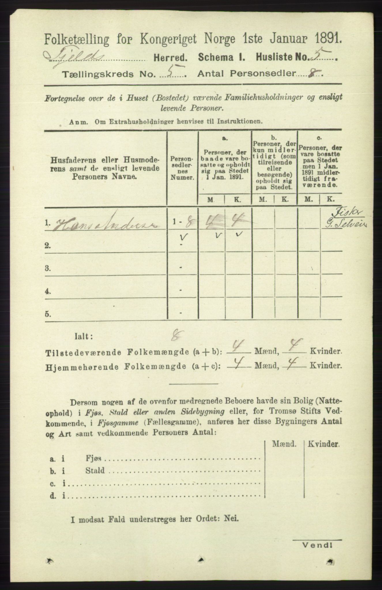 RA, 1891 census for 1246 Fjell, 1891, p. 2488