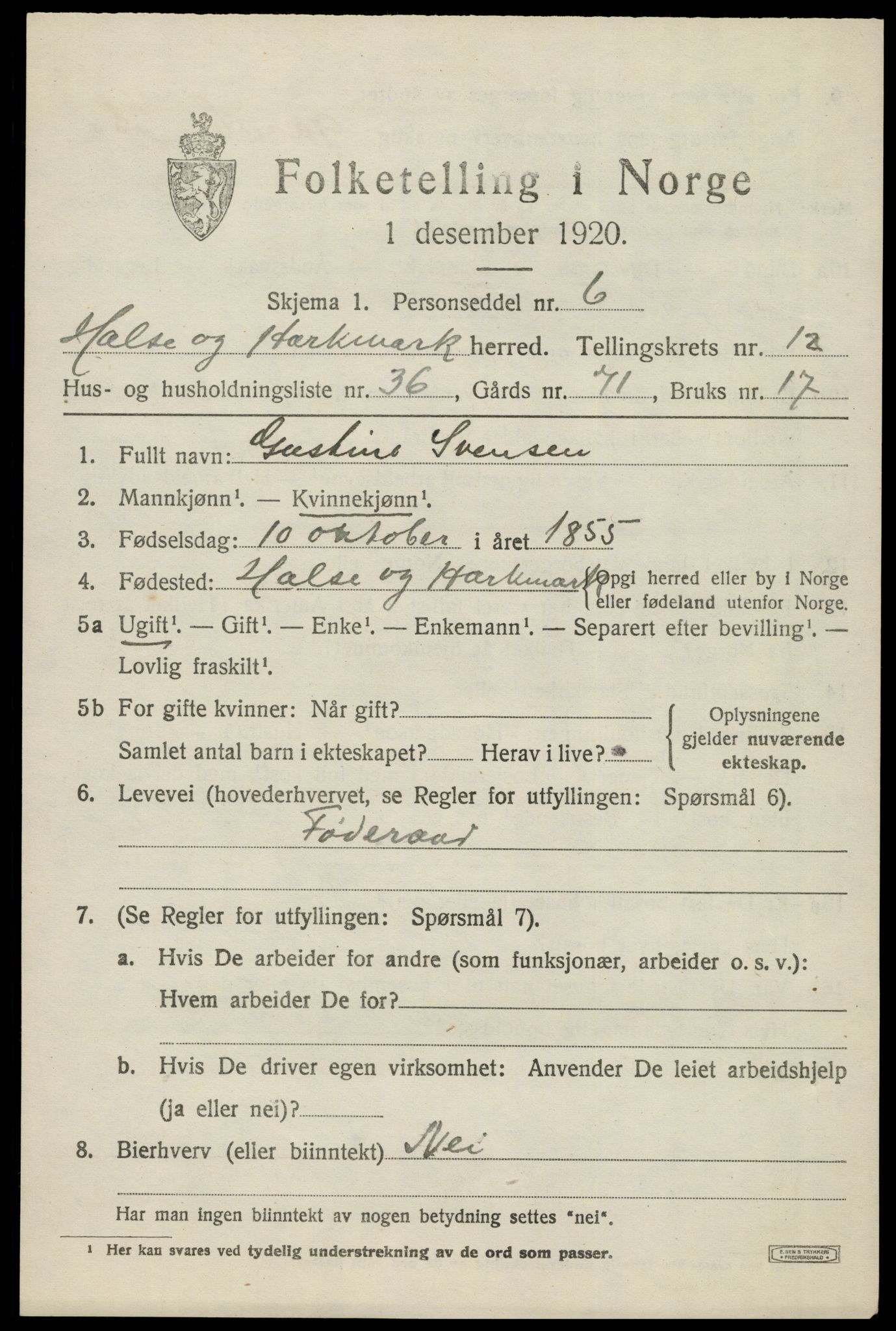 SAK, 1920 census for Halse og Harkmark, 1920, p. 6935