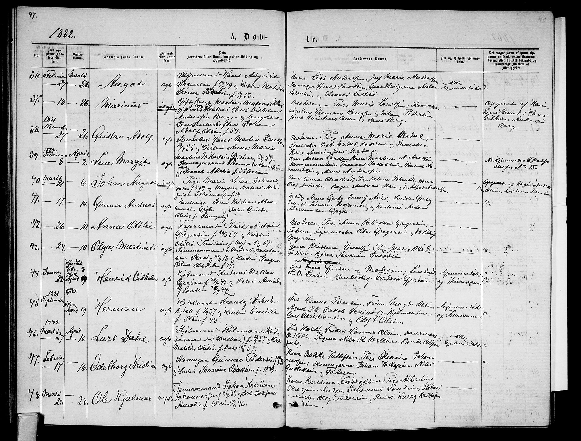 Tønsberg kirkebøker, AV/SAKO-A-330/G/Ga/L0005: Parish register (copy) no. 5, 1875-1885, p. 97