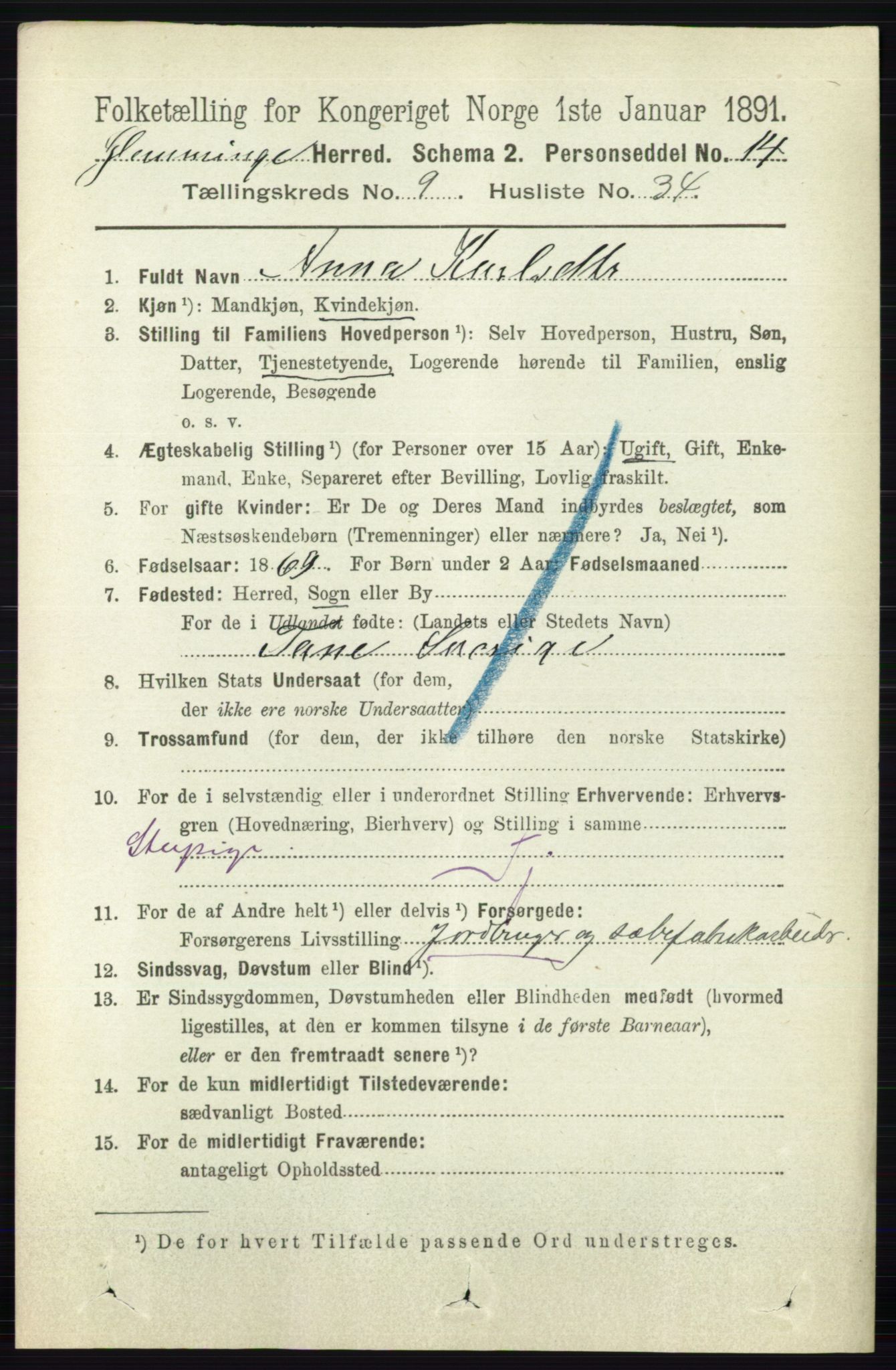 RA, 1891 census for 0132 Glemmen, 1891, p. 9892