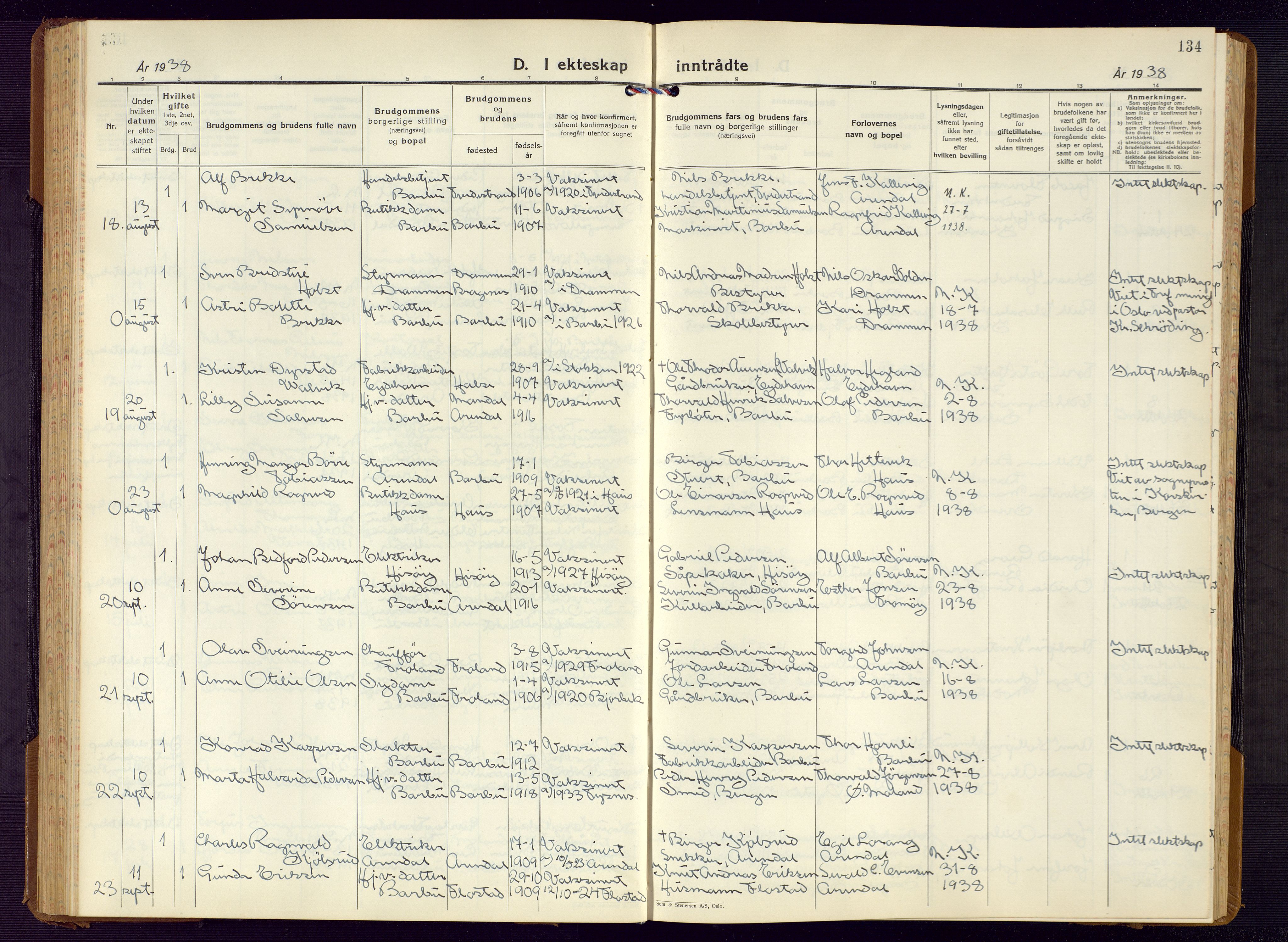 Barbu sokneprestkontor, AV/SAK-1111-0003/F/Fb/L0006: Parish register (copy) no. B 6, 1937-1947, p. 134