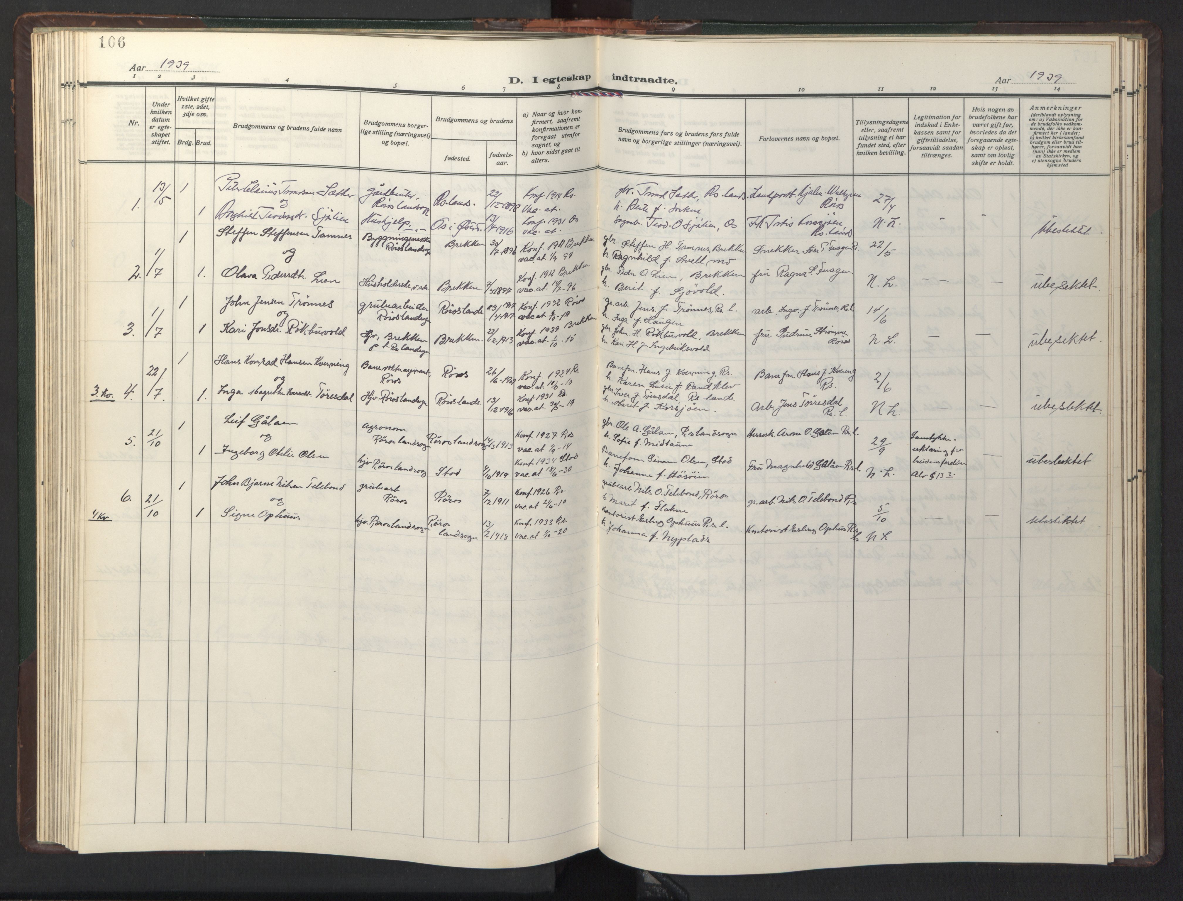 Ministerialprotokoller, klokkerbøker og fødselsregistre - Sør-Trøndelag, SAT/A-1456/681/L0944: Parish register (copy) no. 681C08, 1926-1954, p. 106