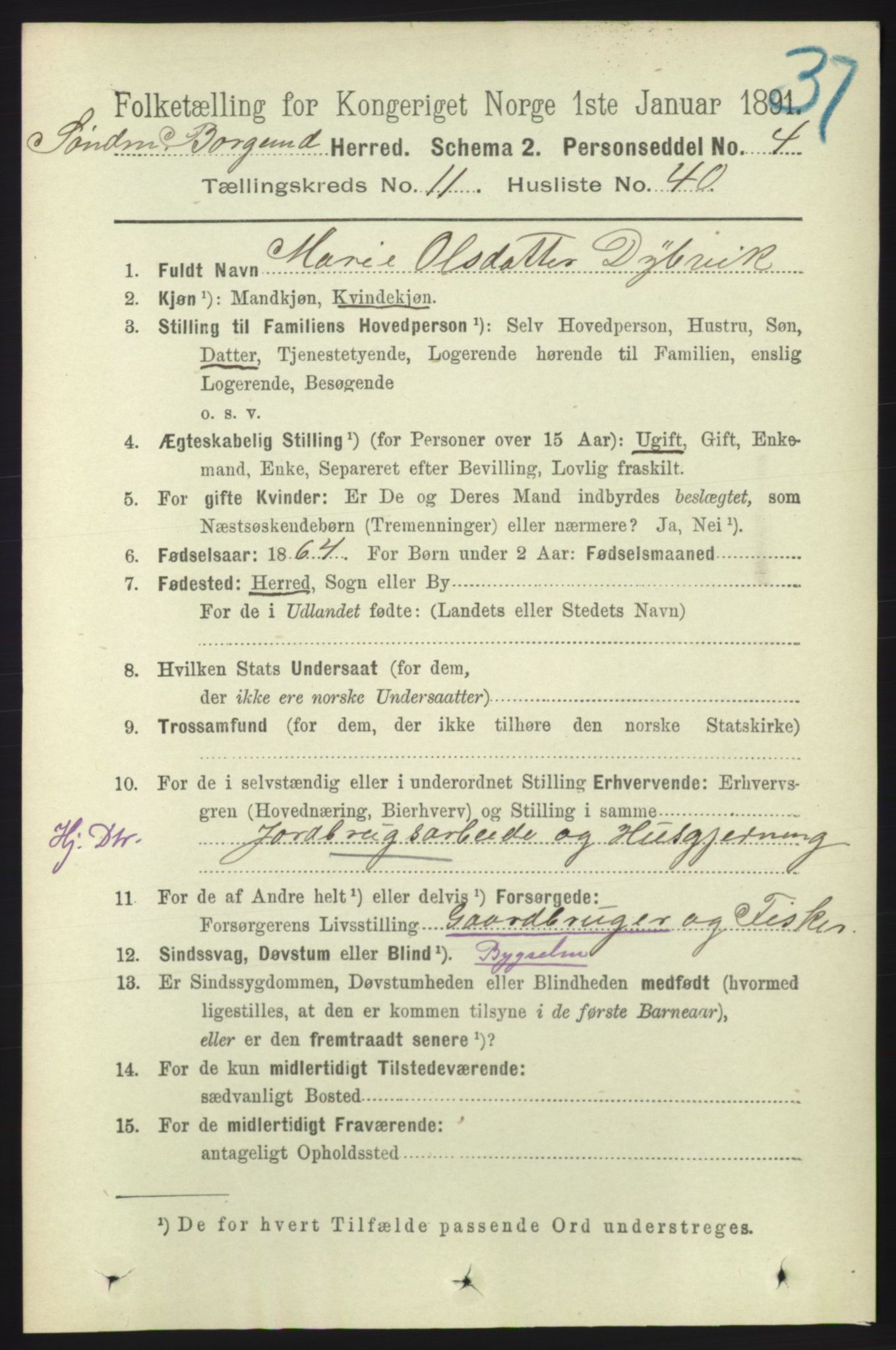 RA, 1891 census for 1531 Borgund, 1891, p. 2996