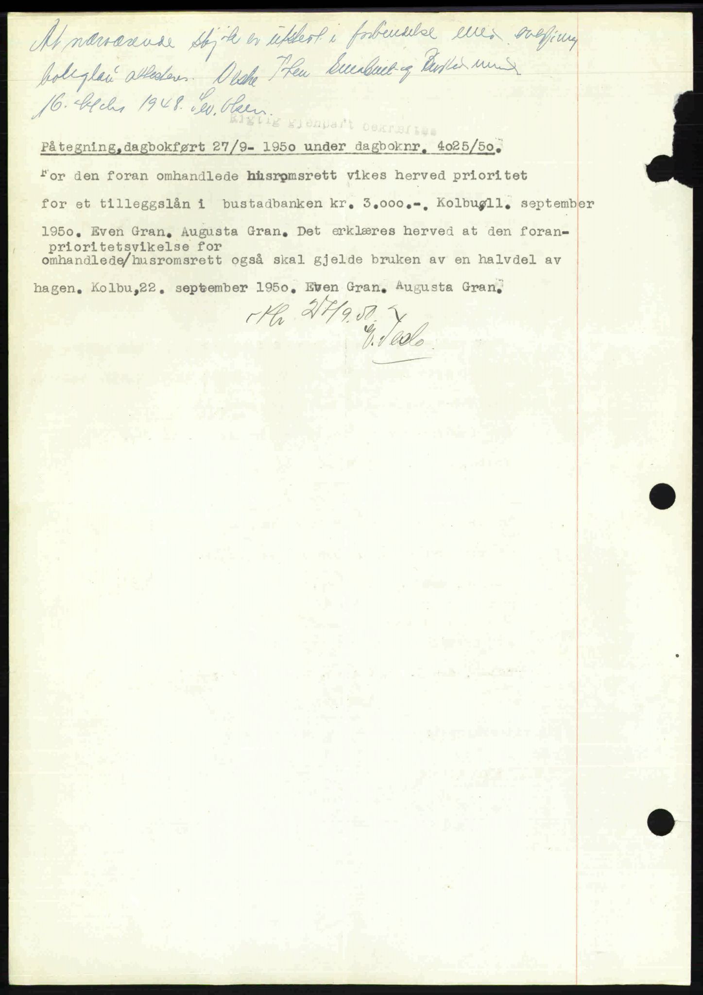 Toten tingrett, SAH/TING-006/H/Hb/Hbc/L0020: Mortgage book no. Hbc-20, 1948-1948, Diary no: : 3386/1948