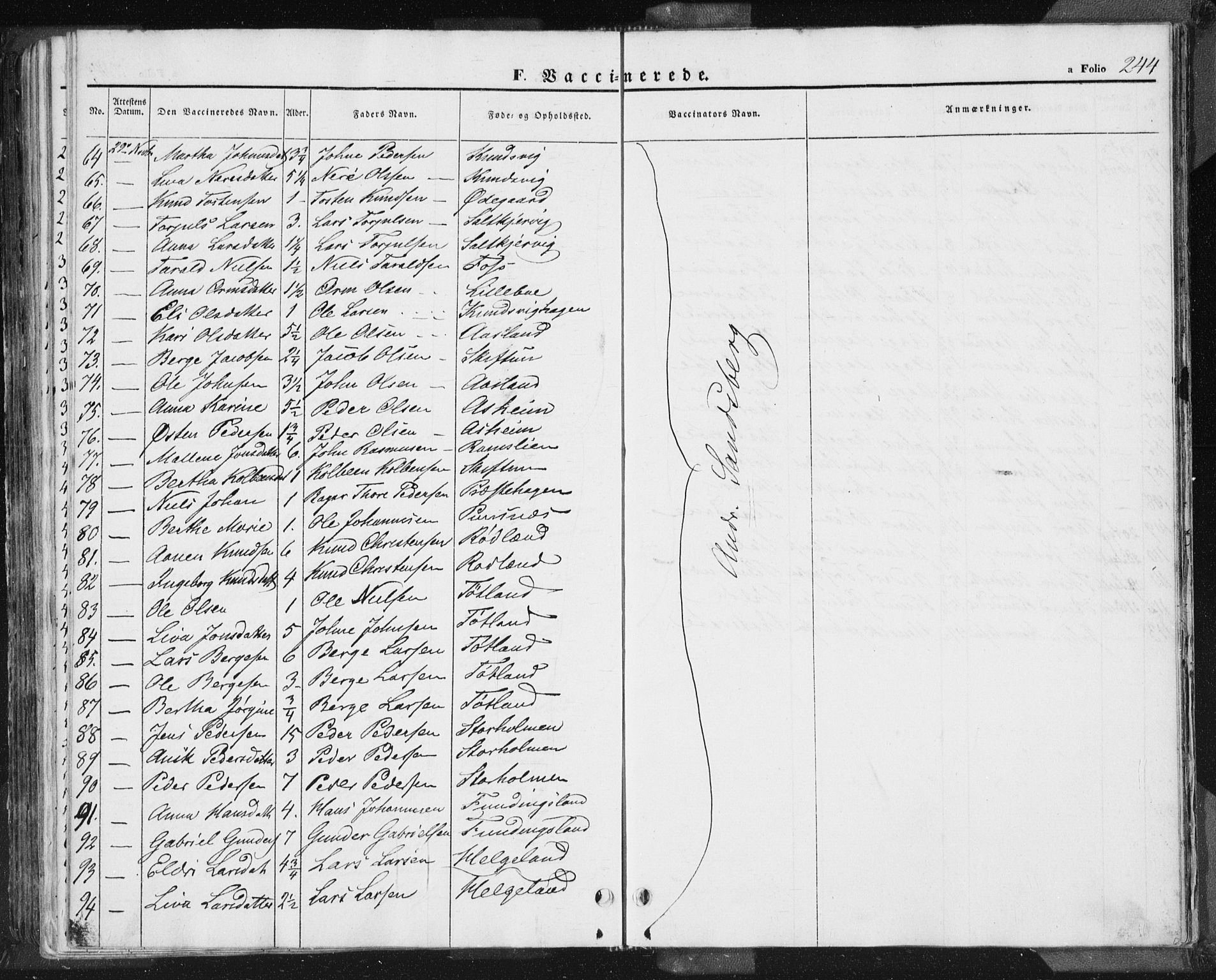 Hjelmeland sokneprestkontor, AV/SAST-A-101843/01/IV/L0009: Parish register (official) no. A 9, 1846-1860, p. 244