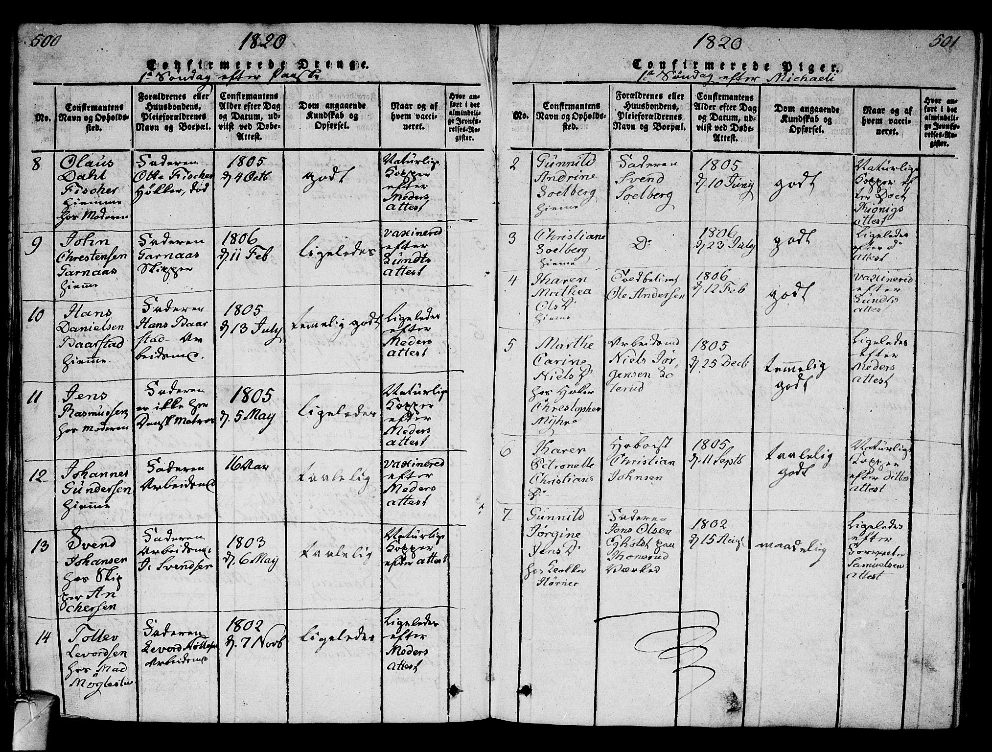 Strømsø kirkebøker, AV/SAKO-A-246/G/Ga/L0001: Parish register (copy) no. 1, 1815-1829, p. 500-501