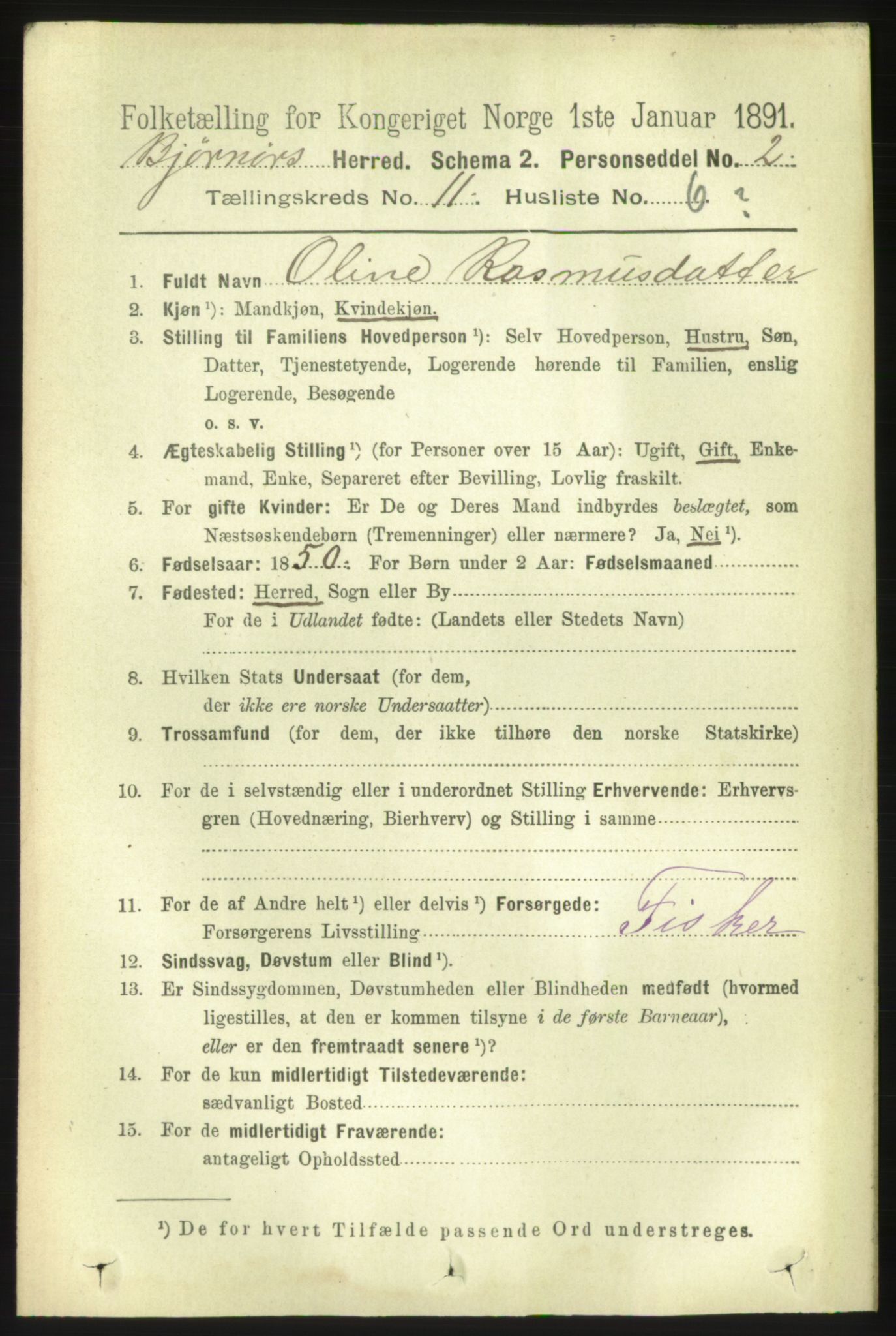 RA, 1891 census for 1632 Bjørnør, 1891, p. 4699