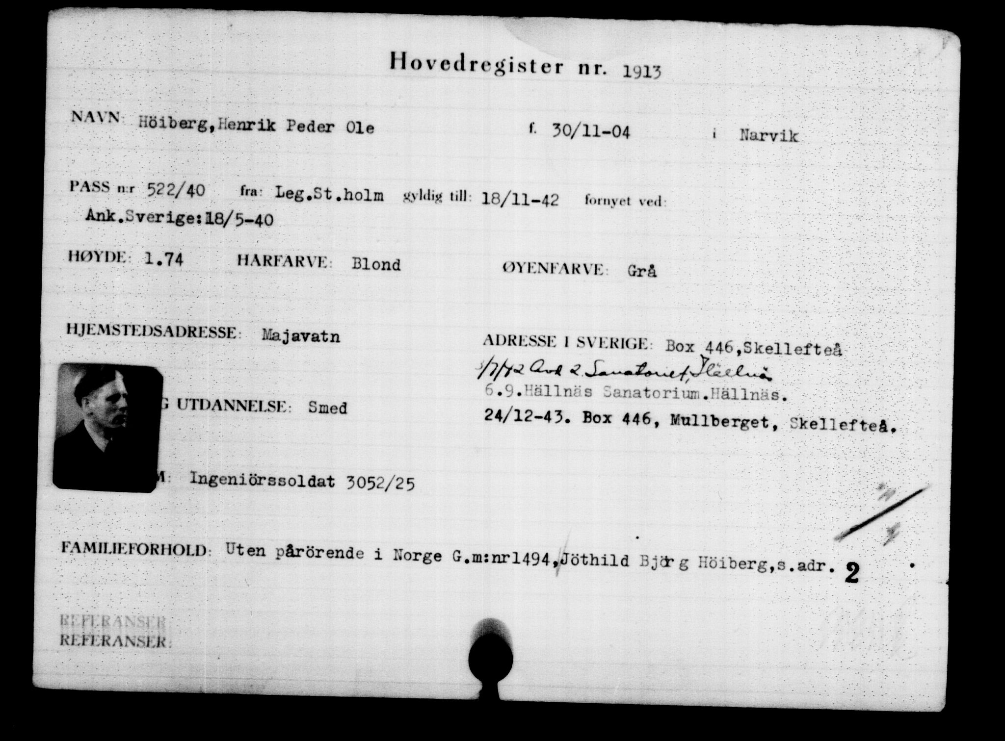 Den Kgl. Norske Legasjons Flyktningskontor, AV/RA-S-6753/V/Va/L0002: Kjesäterkartoteket.  Flyktningenr. 1001-2000, 1940-1945, p. 1302