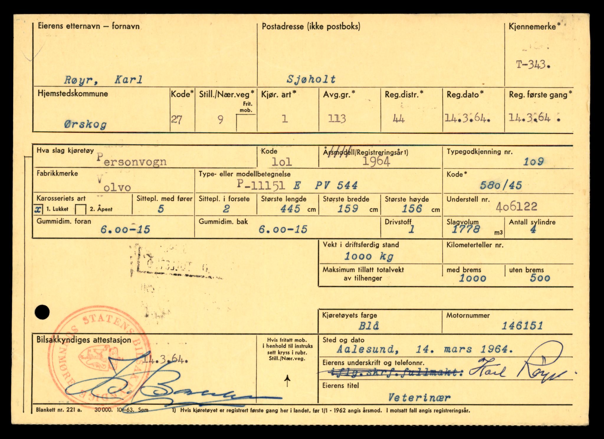 Møre og Romsdal vegkontor - Ålesund trafikkstasjon, AV/SAT-A-4099/F/Fe/L0004: Registreringskort for kjøretøy T 341 - T 442, 1927-1998, p. 59