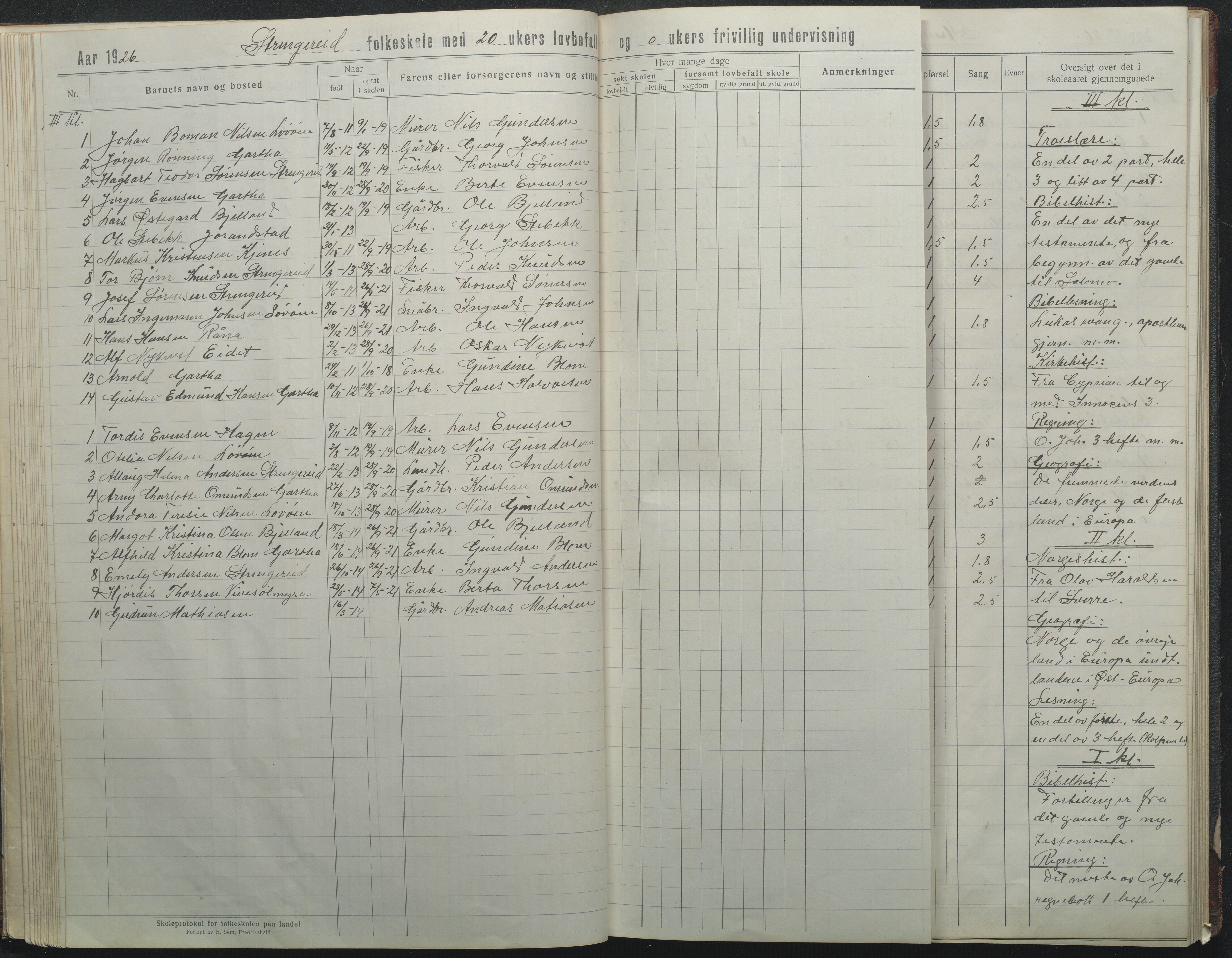 Flosta kommune, Strengereid Krets, AAKS/KA0916-550h/F01/L0004: Skoleprotokoll Strengereid skole, 1918-1944