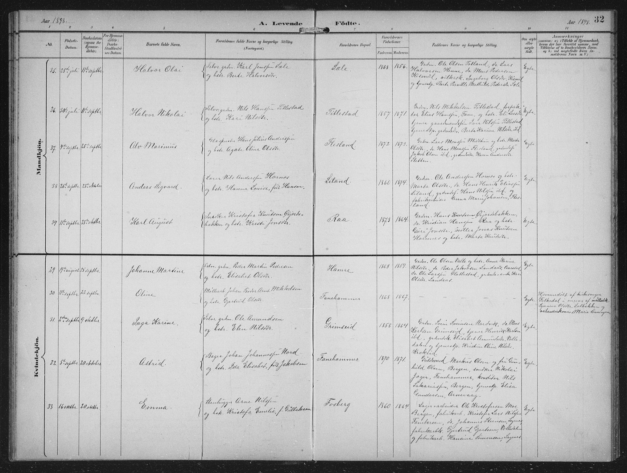 Fana Sokneprestembete, AV/SAB-A-75101/H/Hab/Haba/L0003: Parish register (copy) no. A 3, 1895-1902, p. 32