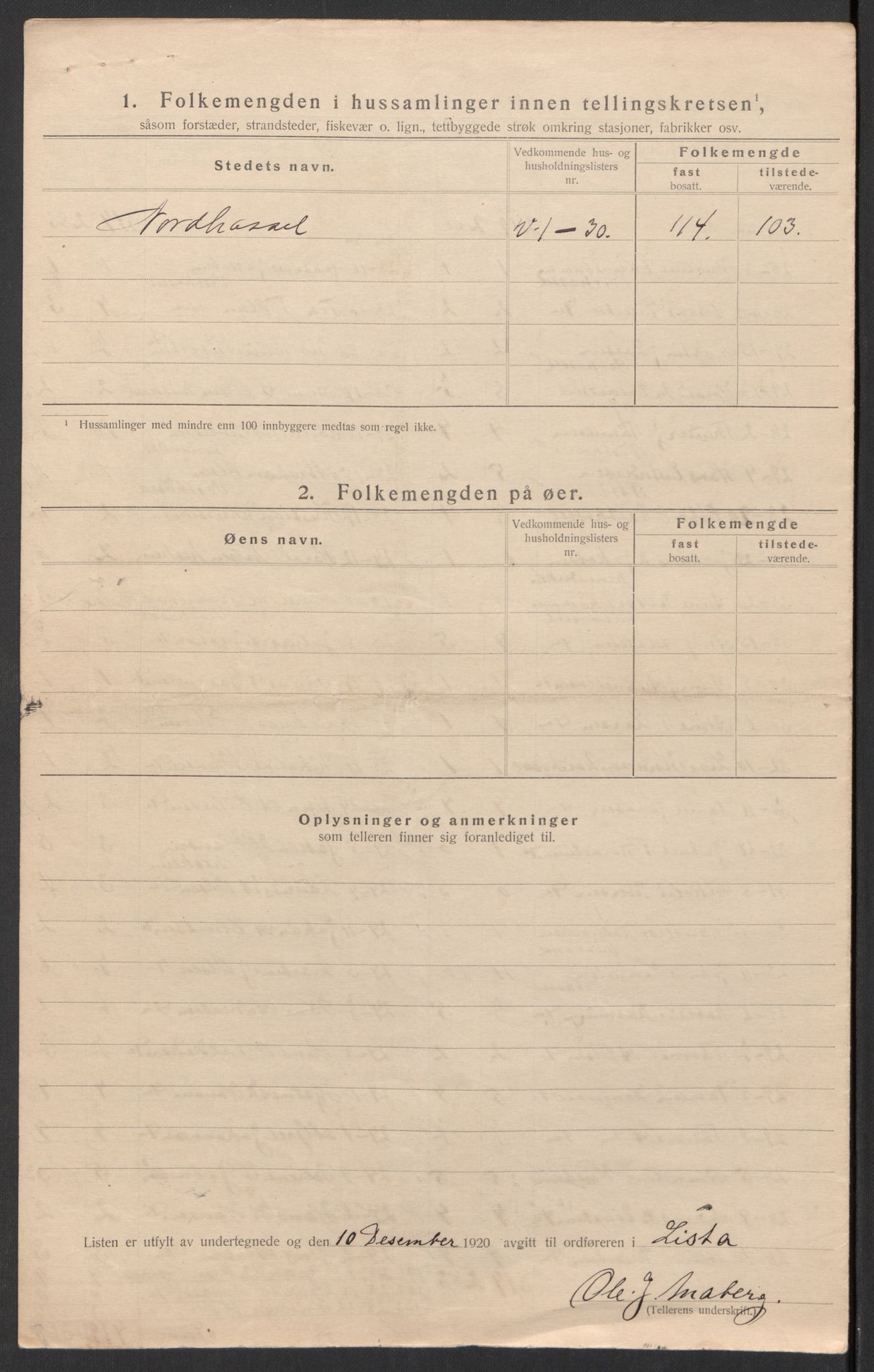 SAK, 1920 census for Lista, 1920, p. 32