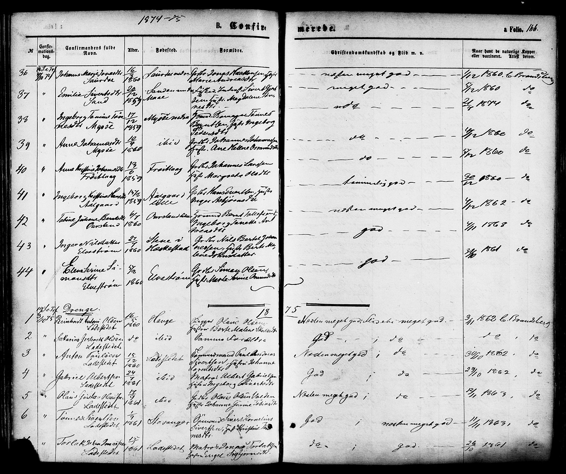 Sokndal sokneprestkontor, AV/SAST-A-101808: Parish register (official) no. A 10, 1874-1886, p. 166