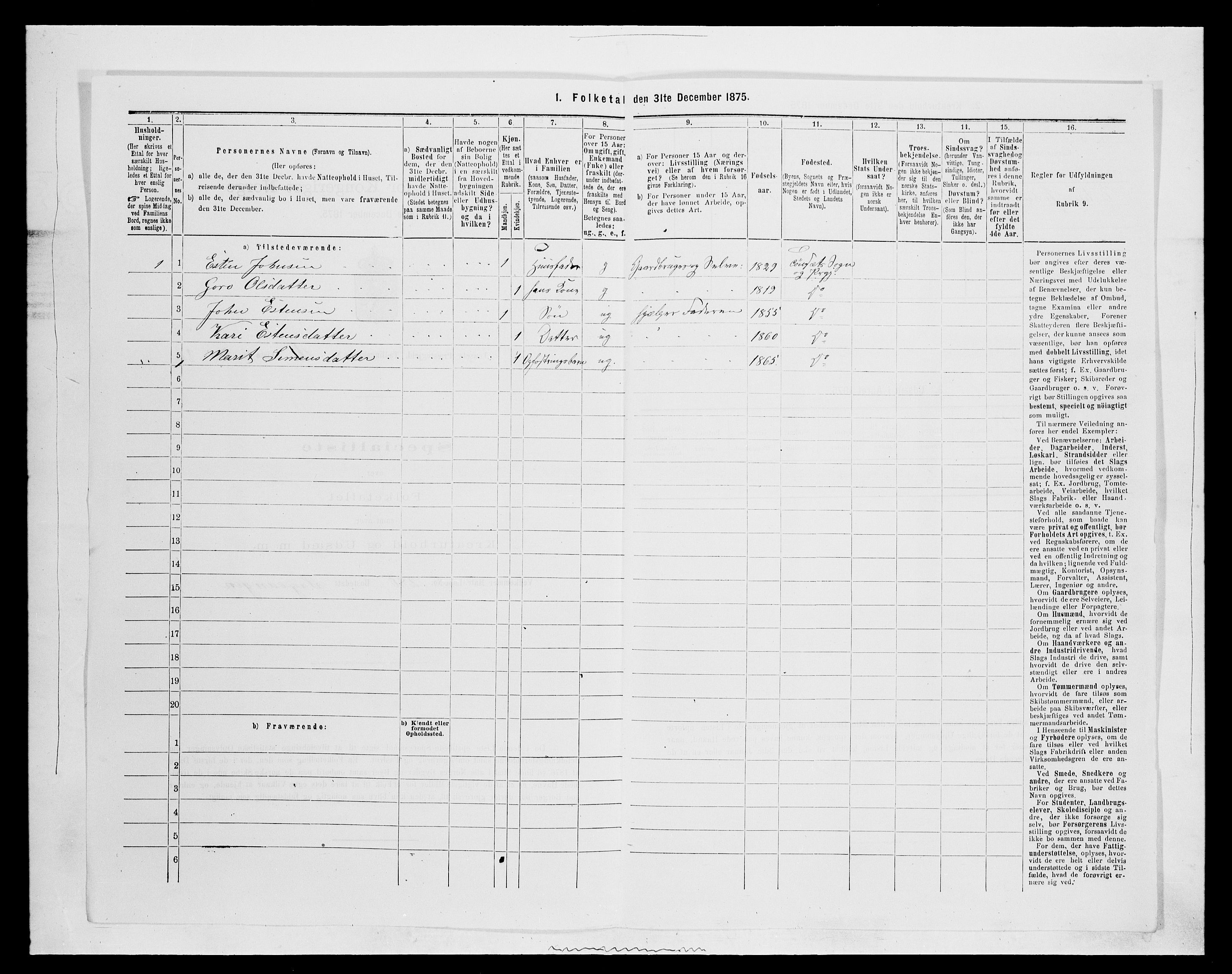 SAH, 1875 census for 0437P Tynset, 1875, p. 1048