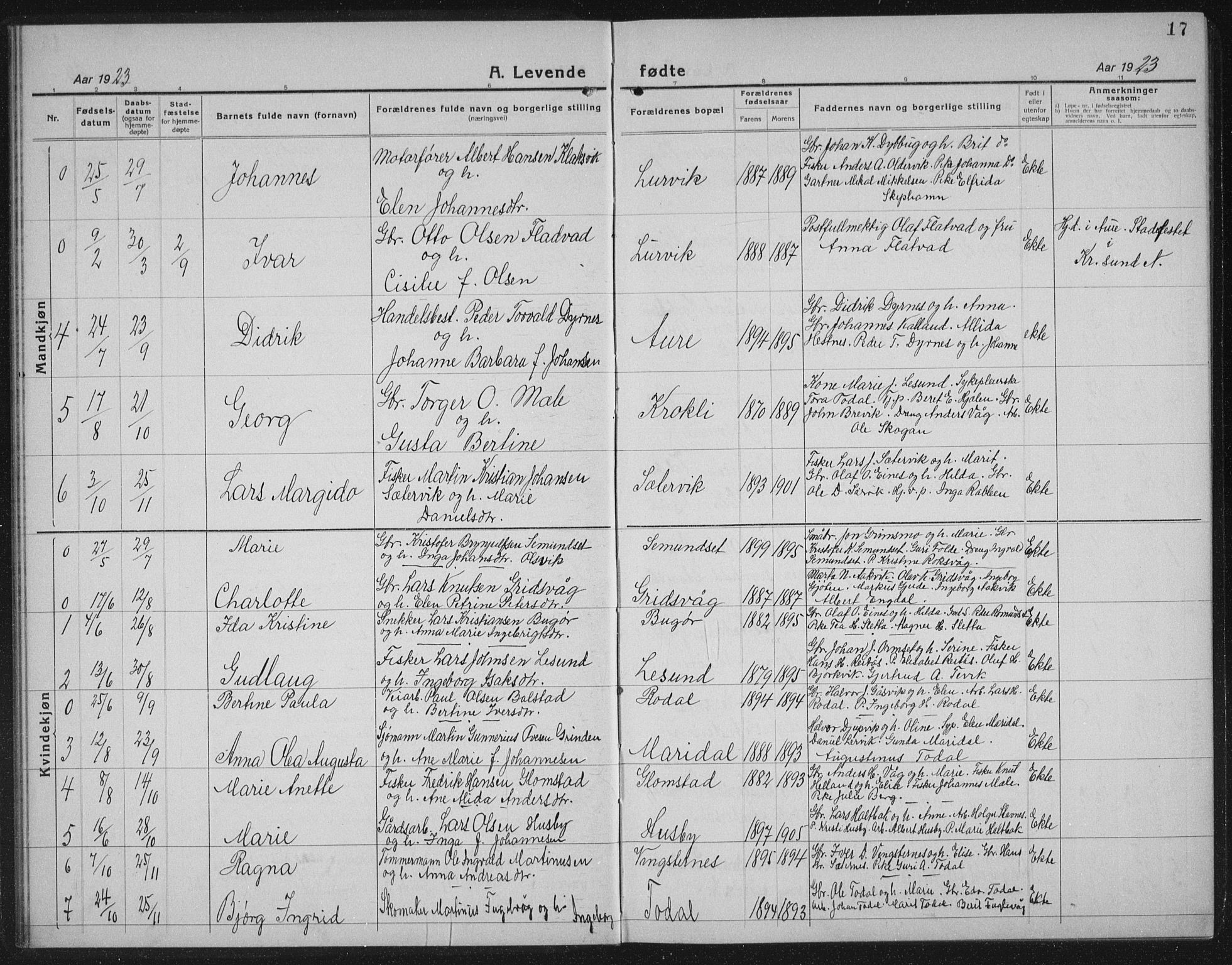 Ministerialprotokoller, klokkerbøker og fødselsregistre - Møre og Romsdal, AV/SAT-A-1454/578/L0911: Parish register (copy) no. 578C04, 1921-1940, p. 17